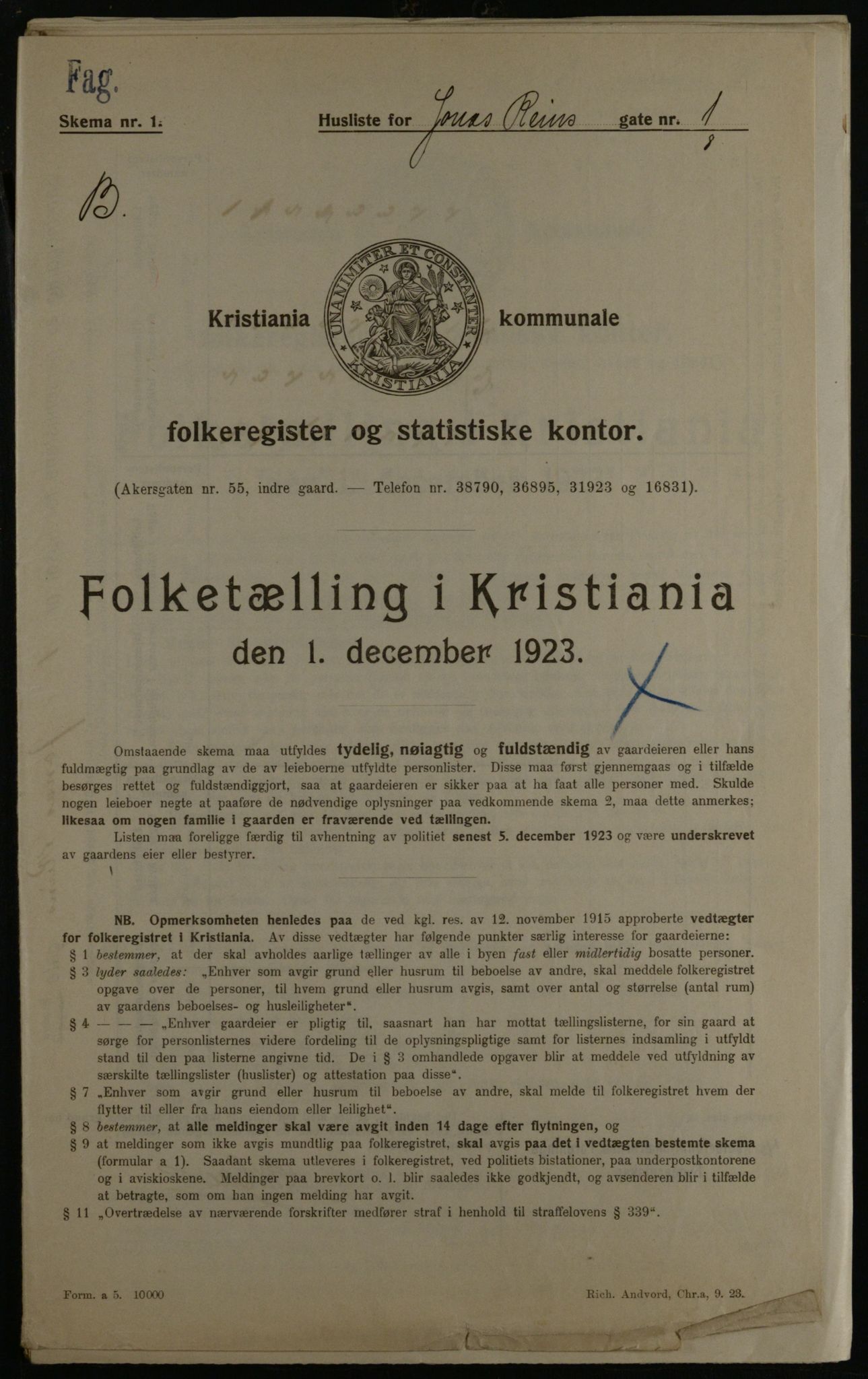 OBA, Municipal Census 1923 for Kristiania, 1923, p. 52960