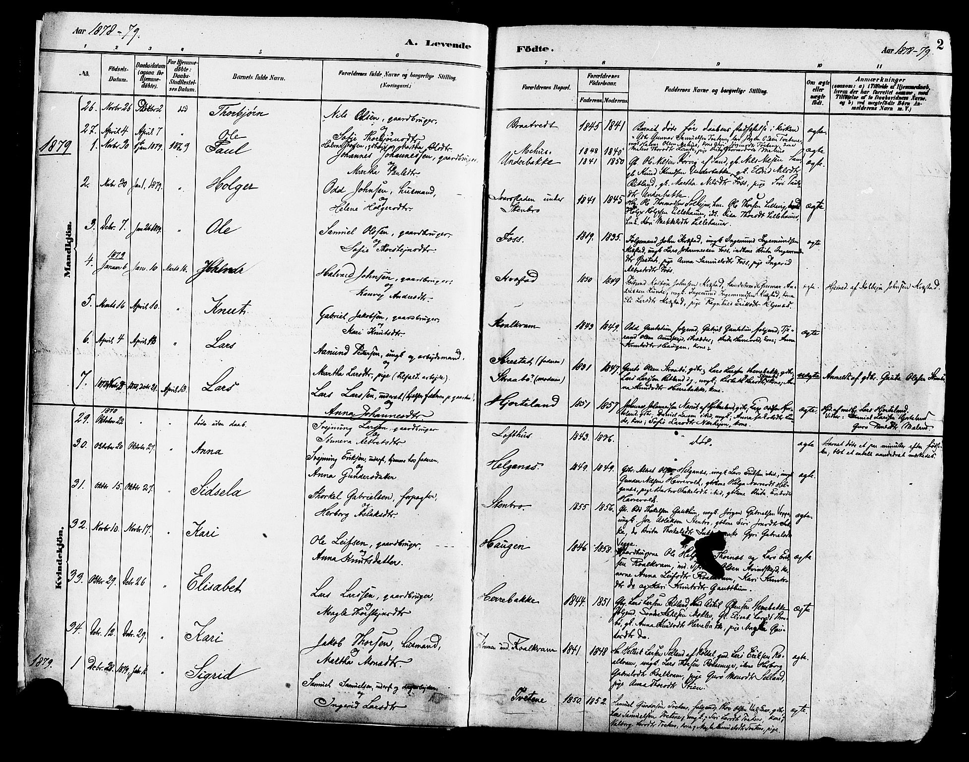 Suldal sokneprestkontor, AV/SAST-A-101845/01/IV/L0011: Parish register (official) no. A 11, 1878-1900, p. 2