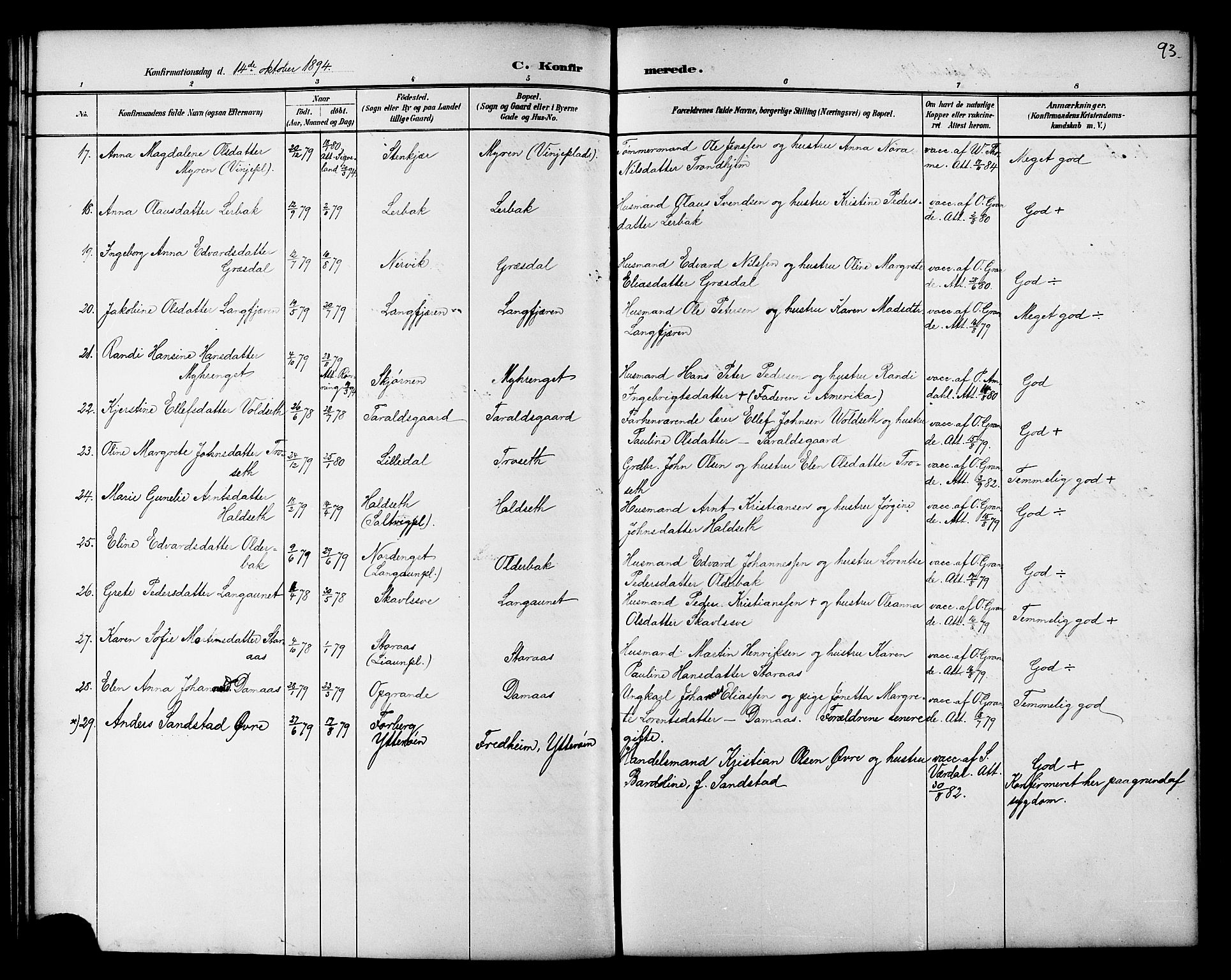 Ministerialprotokoller, klokkerbøker og fødselsregistre - Nord-Trøndelag, AV/SAT-A-1458/733/L0327: Parish register (copy) no. 733C02, 1888-1918, p. 93