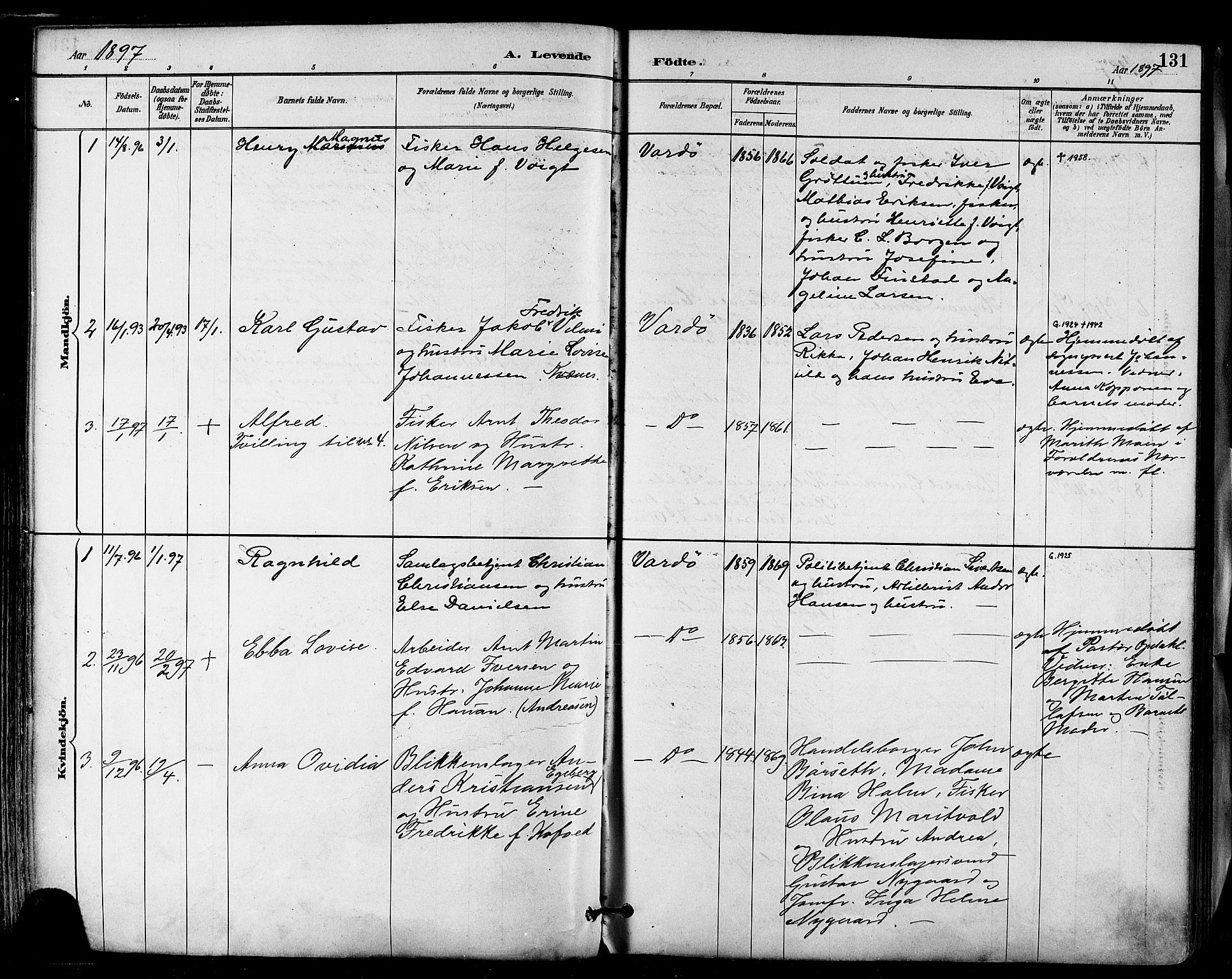 Vardø sokneprestkontor, SATØ/S-1332/H/Ha/L0007kirke: Parish register (official) no. 7, 1886-1897, p. 131