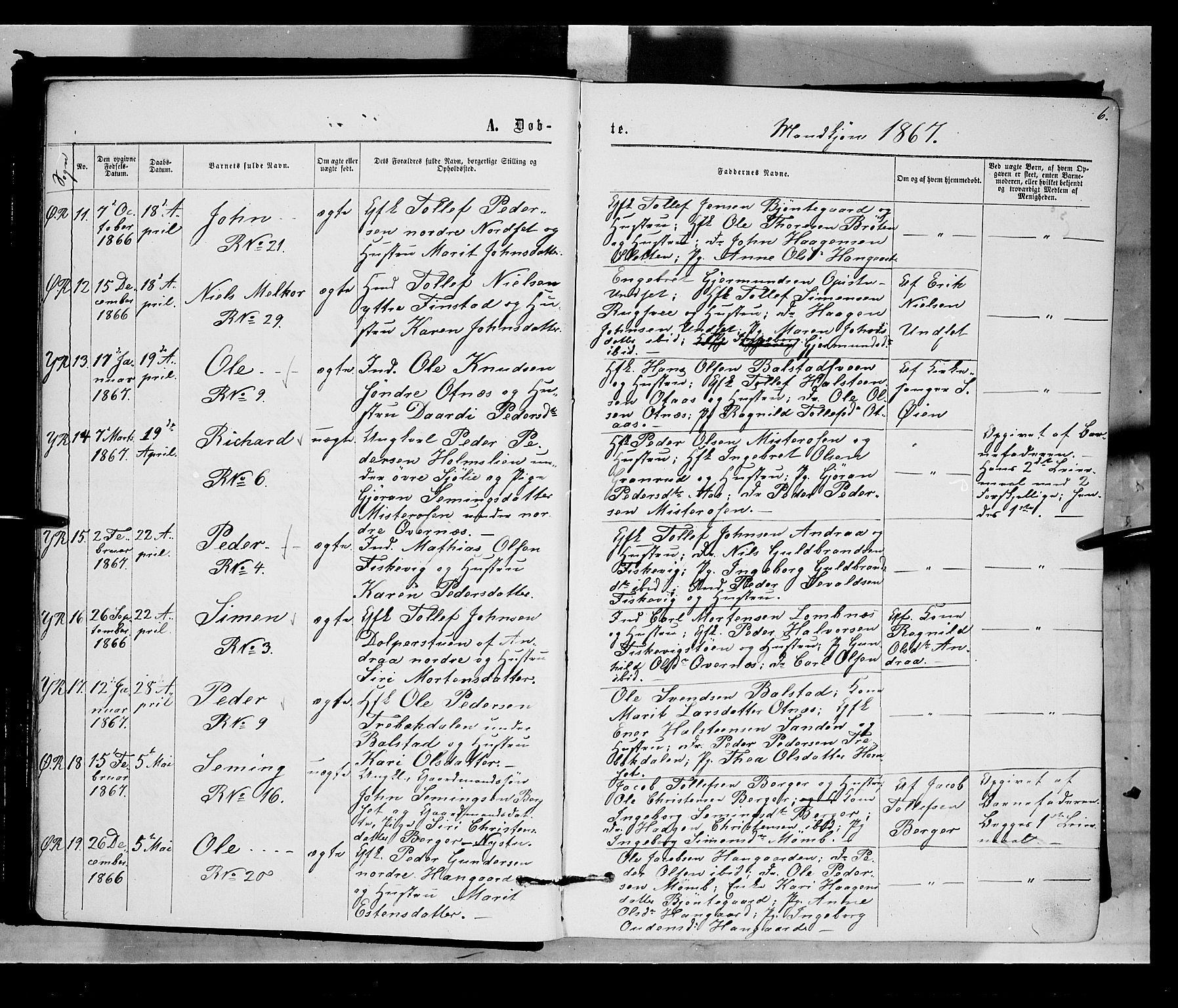 Rendalen prestekontor, AV/SAH-PREST-054/H/Ha/Haa/L0006: Parish register (official) no. 6, 1867-1877, p. 6