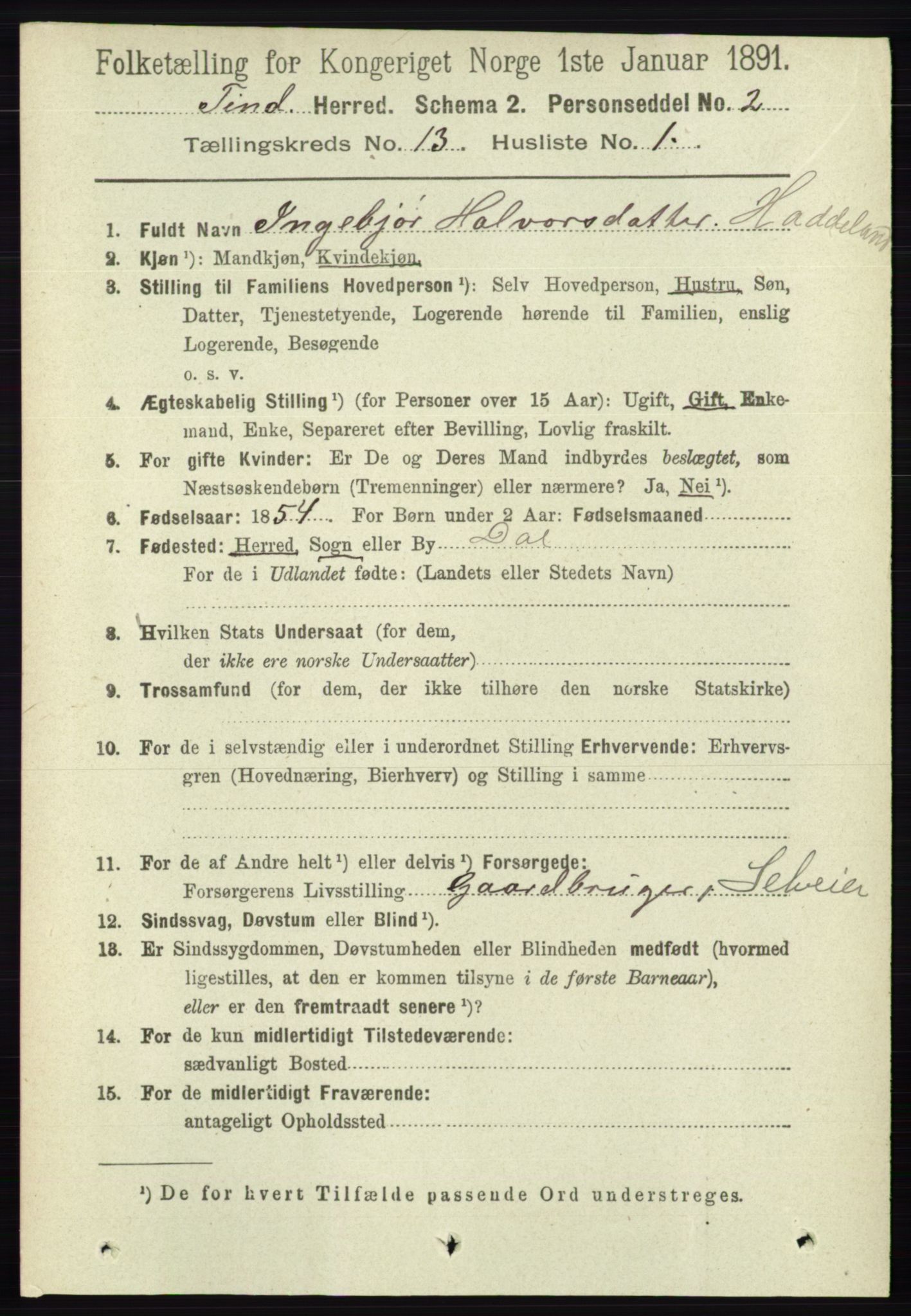 RA, 1891 census for 0826 Tinn, 1891, p. 2661