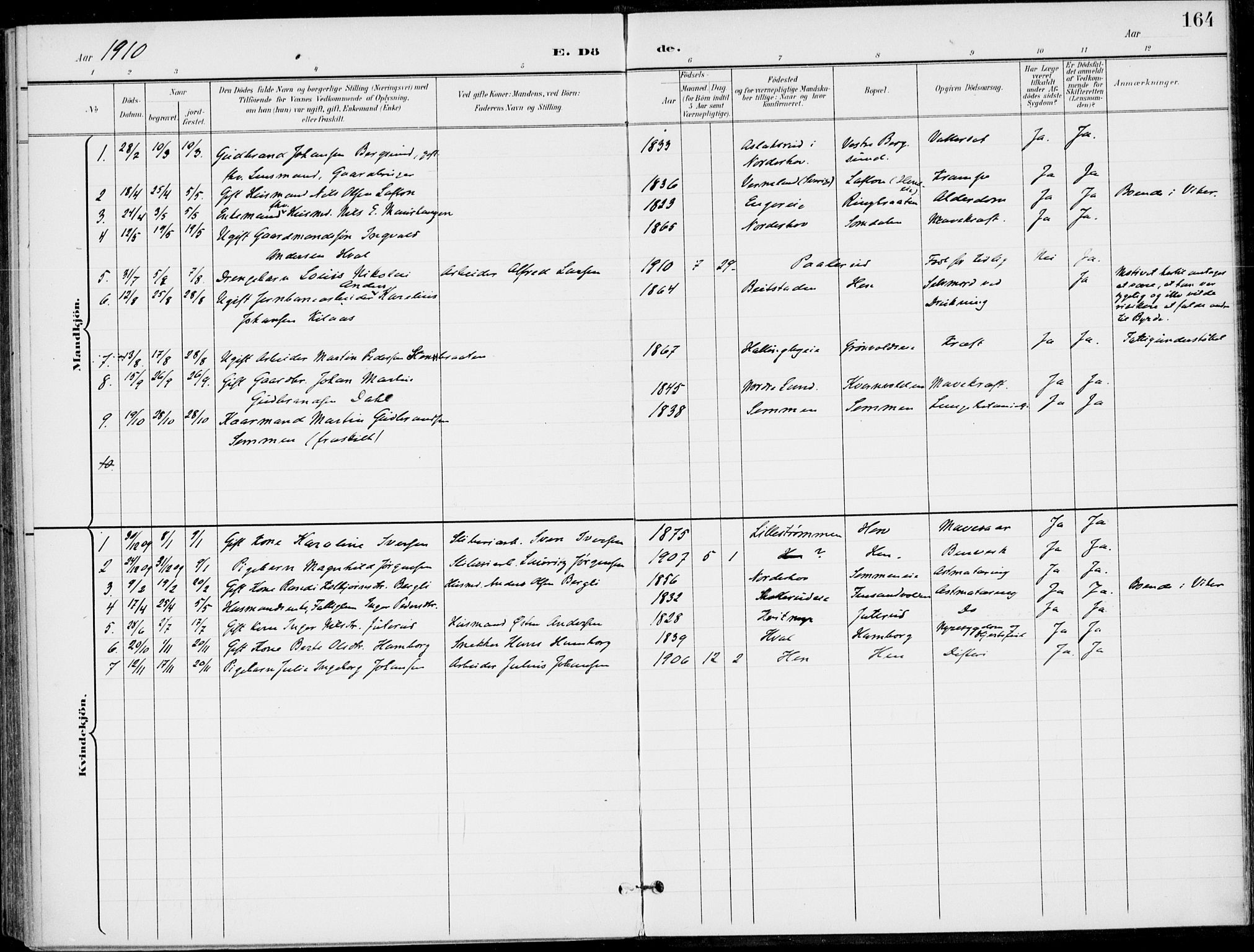 Ådal kirkebøker, AV/SAKO-A-248/F/Fb/L0002: Parish register (official) no. II 2, 1898-1917, p. 164