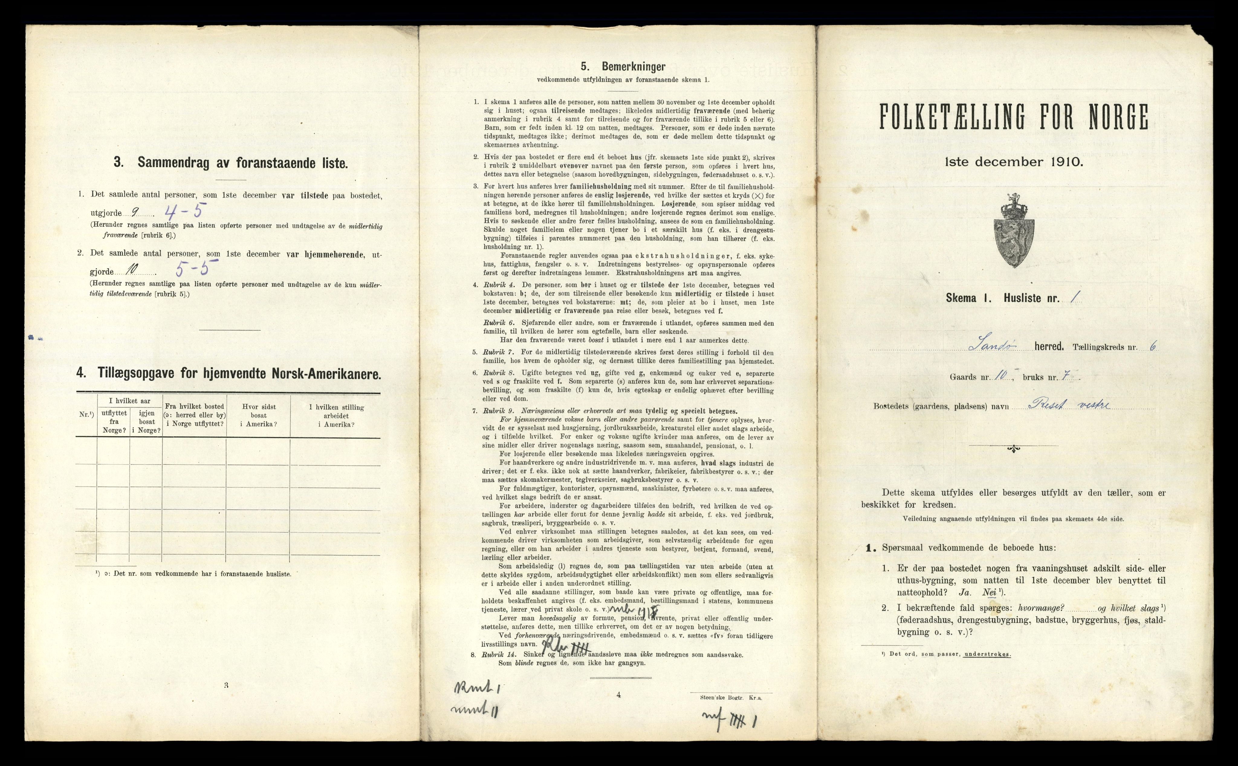 RA, 1910 census for Sandøy, 1910, p. 260