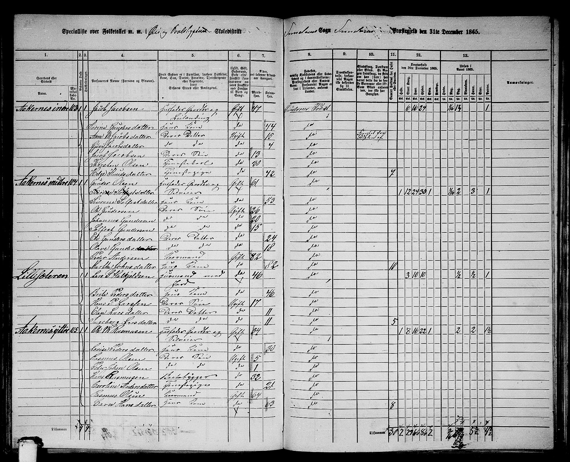 RA, 1865 census for Sunnylven, 1865, p. 52