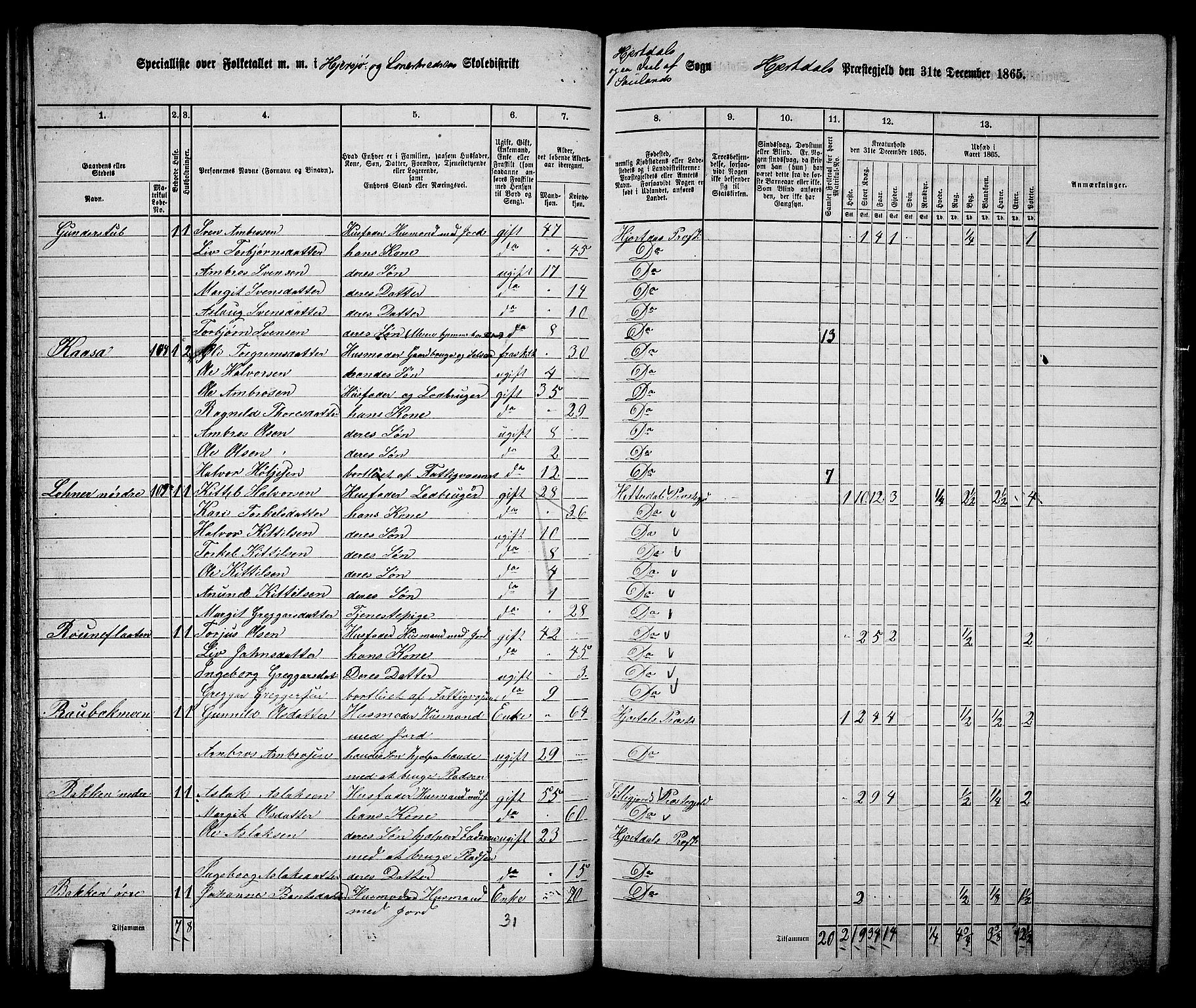 RA, 1865 census for Hjartdal, 1865, p. 54