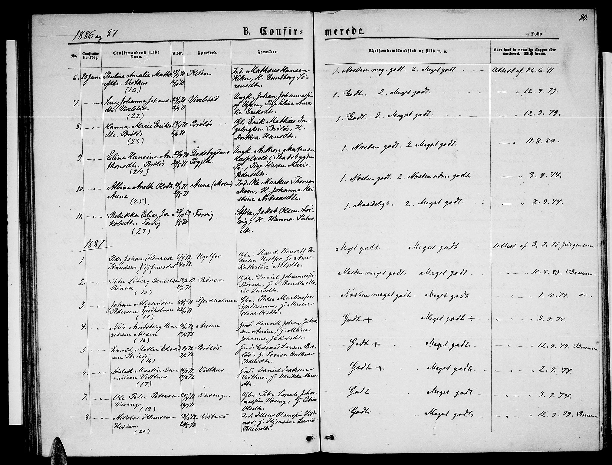Ministerialprotokoller, klokkerbøker og fødselsregistre - Nordland, SAT/A-1459/819/L0276: Parish register (copy) no. 819C02, 1869-1887, p. 80