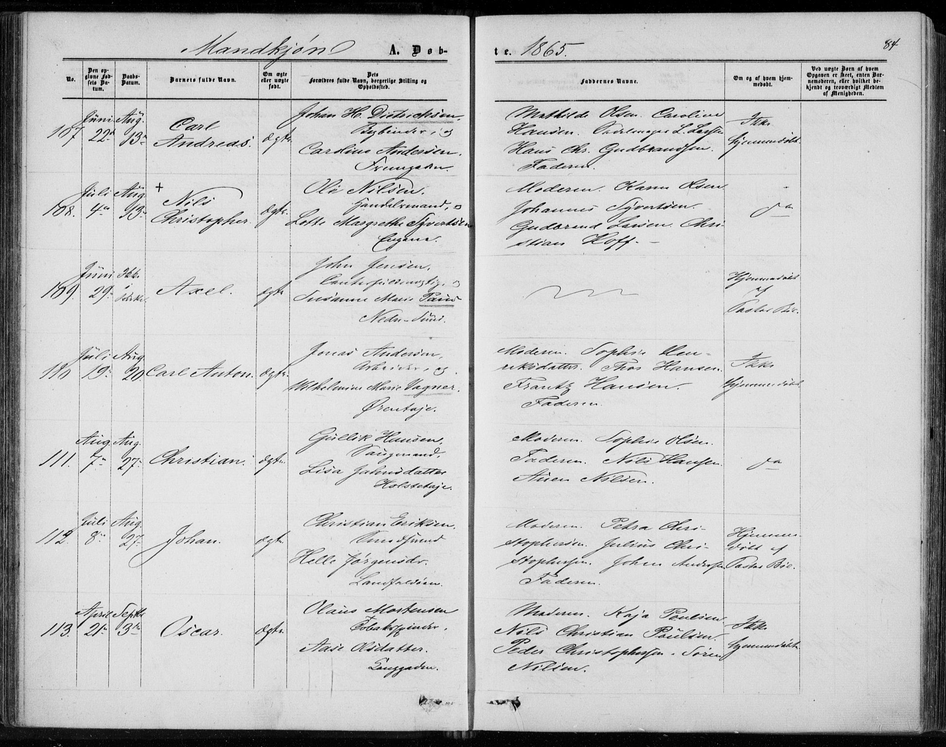 Bragernes kirkebøker, AV/SAKO-A-6/F/Fb/L0003: Parish register (official) no. II 3, 1860-1868, p. 84