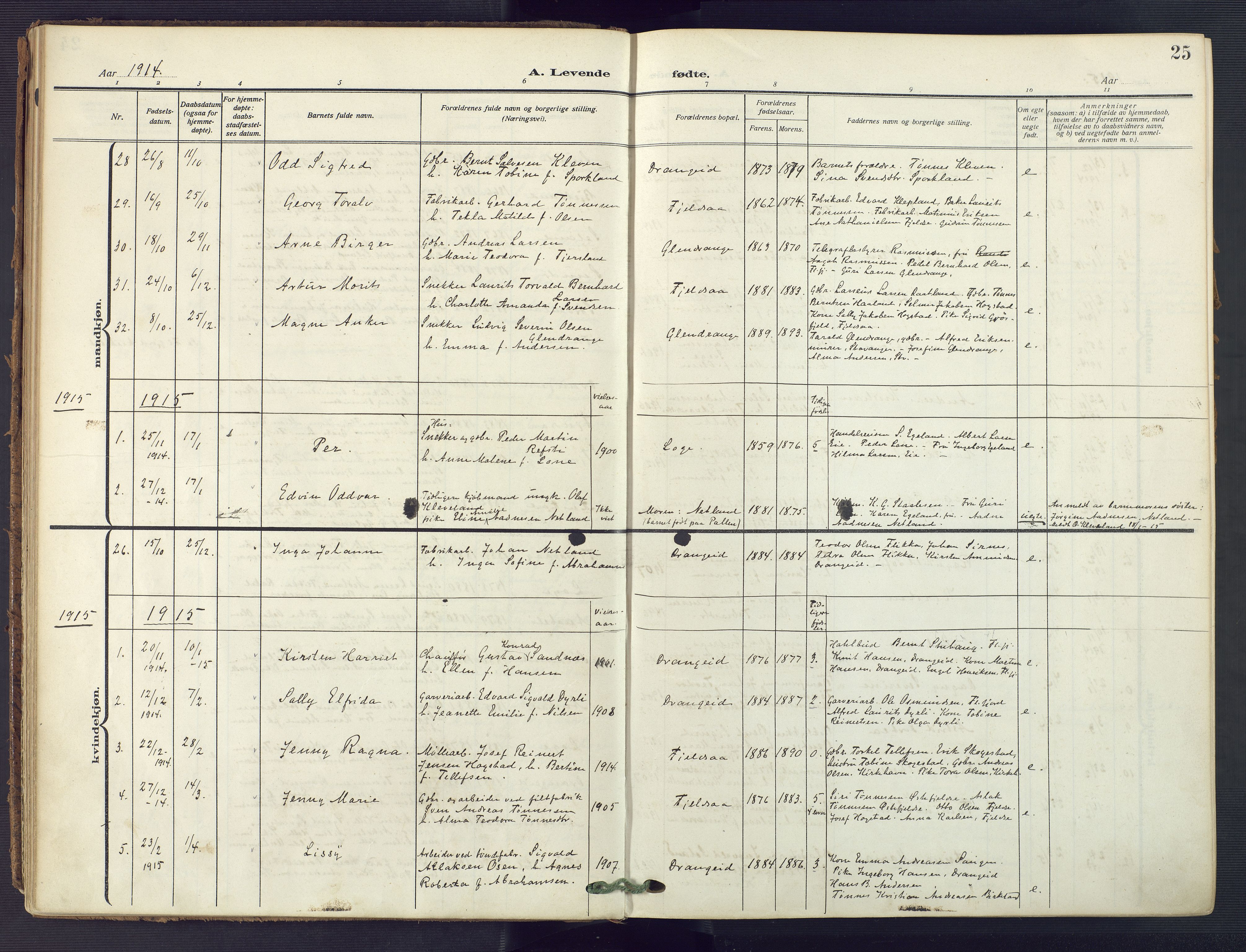 Flekkefjord sokneprestkontor, SAK/1111-0012/F/Fa/Fac/L0010: Parish register (official) no. A 10, 1910-1927, p. 25