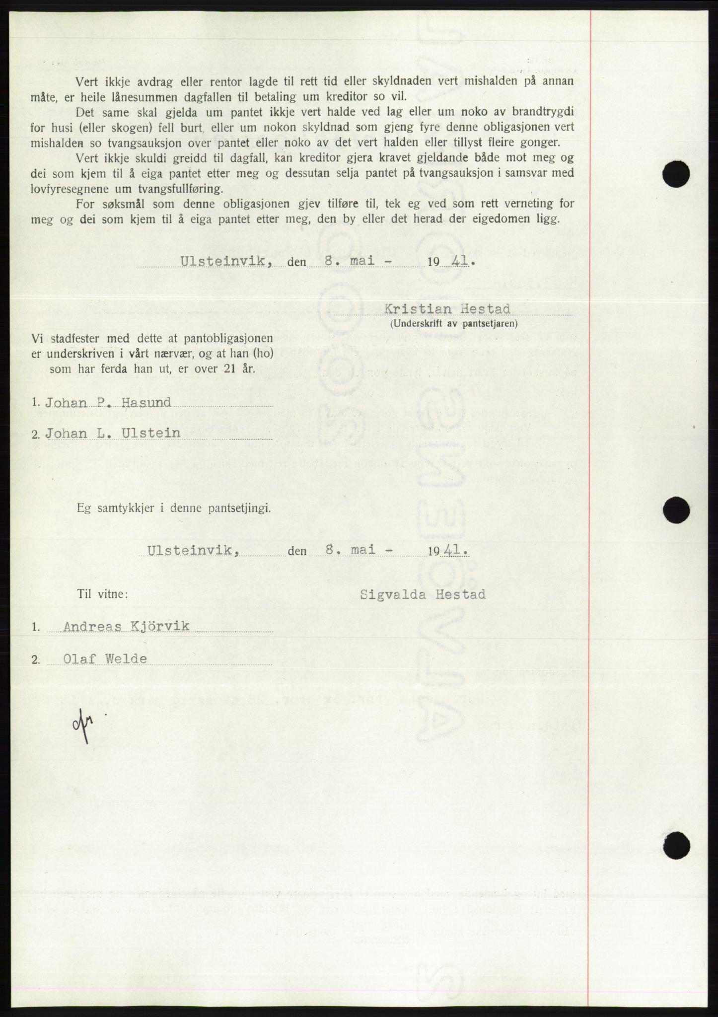 Søre Sunnmøre sorenskriveri, AV/SAT-A-4122/1/2/2C/L0071: Mortgage book no. 65, 1941-1941, Diary no: : 475/1941