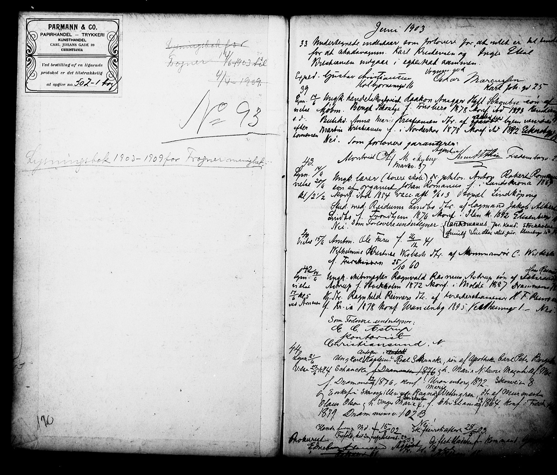 Frogner prestekontor Kirkebøker, SAO/A-10886/H/Ha/L0002: Banns register no. 2, 1903-1909