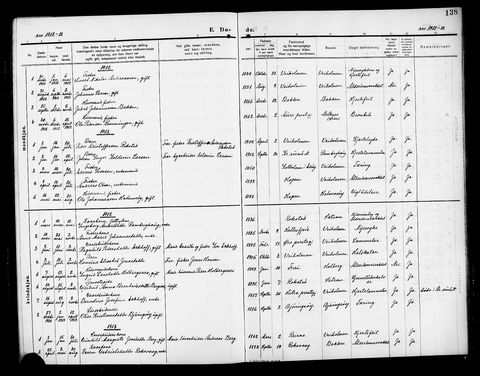 Ministerialprotokoller, klokkerbøker og fødselsregistre - Møre og Romsdal, SAT/A-1454/583/L0956: Parish register (copy) no. 583C01, 1909-1925, p. 138