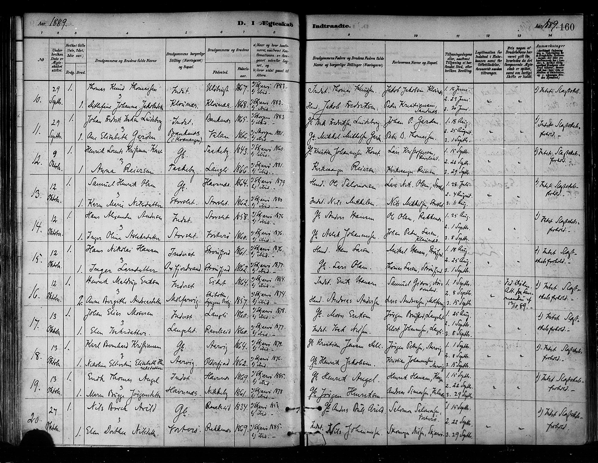 Skjervøy sokneprestkontor, AV/SATØ-S-1300/H/Ha/Haa/L0010kirke: Parish register (official) no. 10, 1887-1898, p. 160