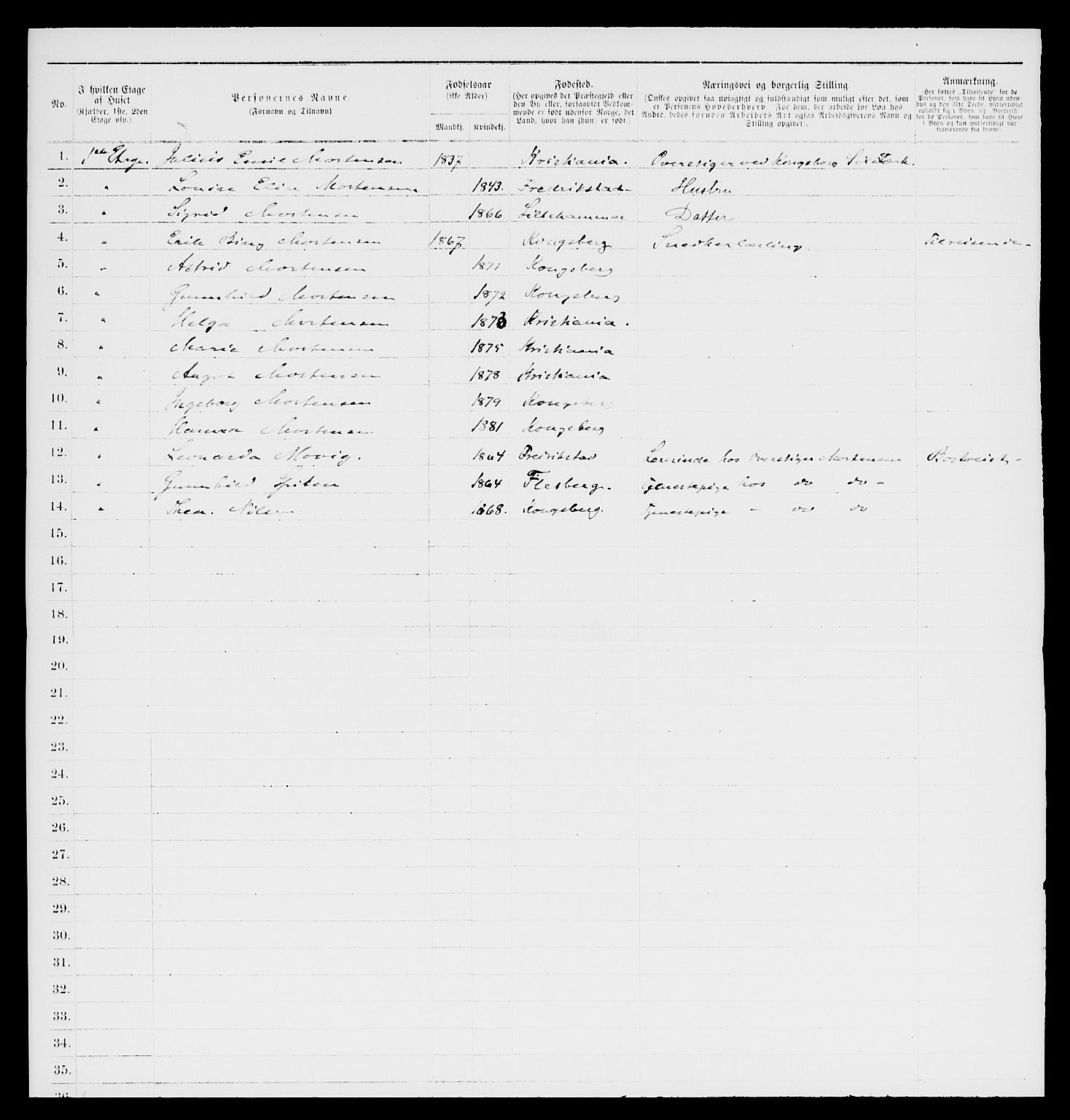 SAKO, 1885 census for 0604 Kongsberg, 1885, p. 1320