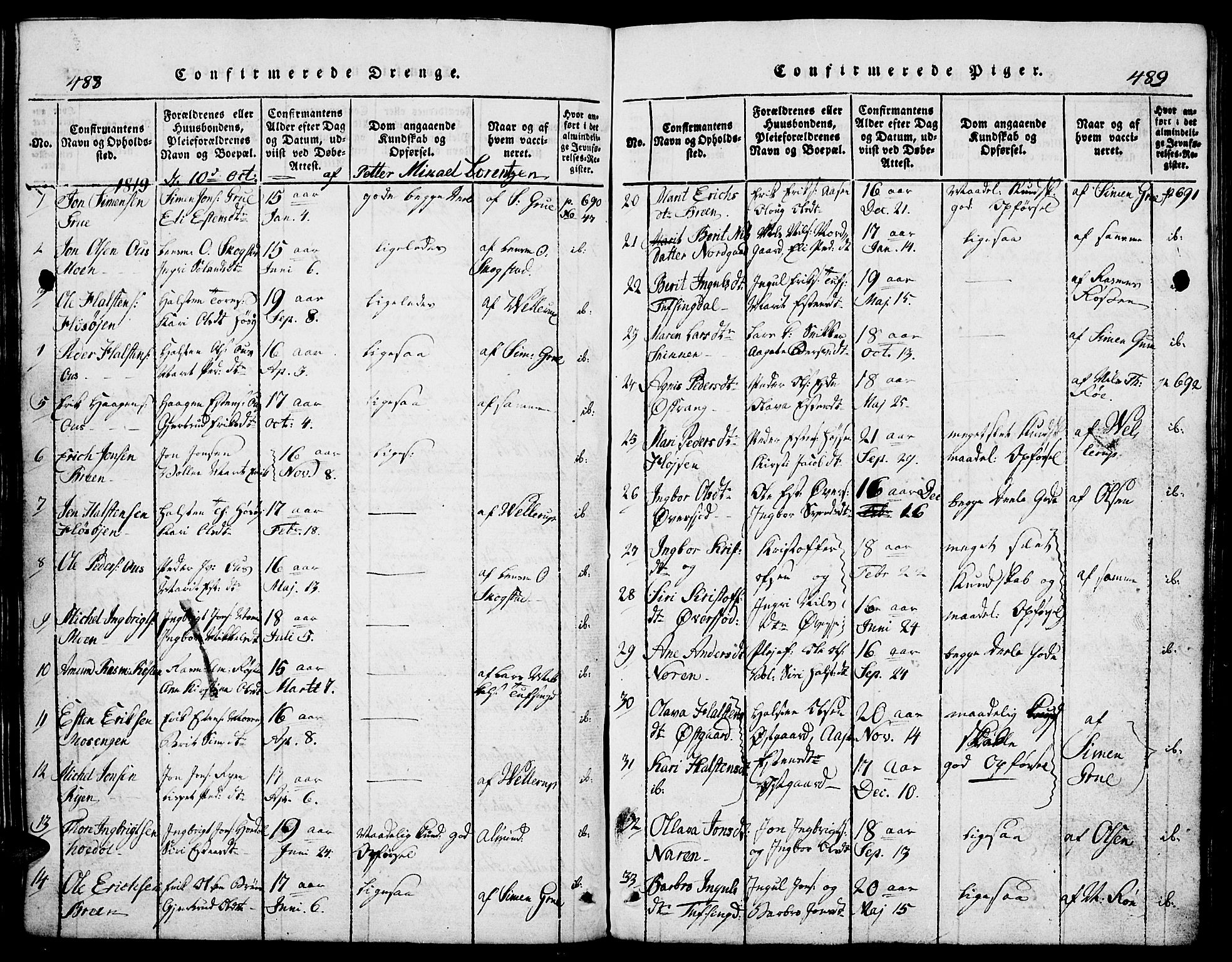 Tolga prestekontor, SAH/PREST-062/L/L0002: Parish register (copy) no. 2, 1815-1844, p. 488-489