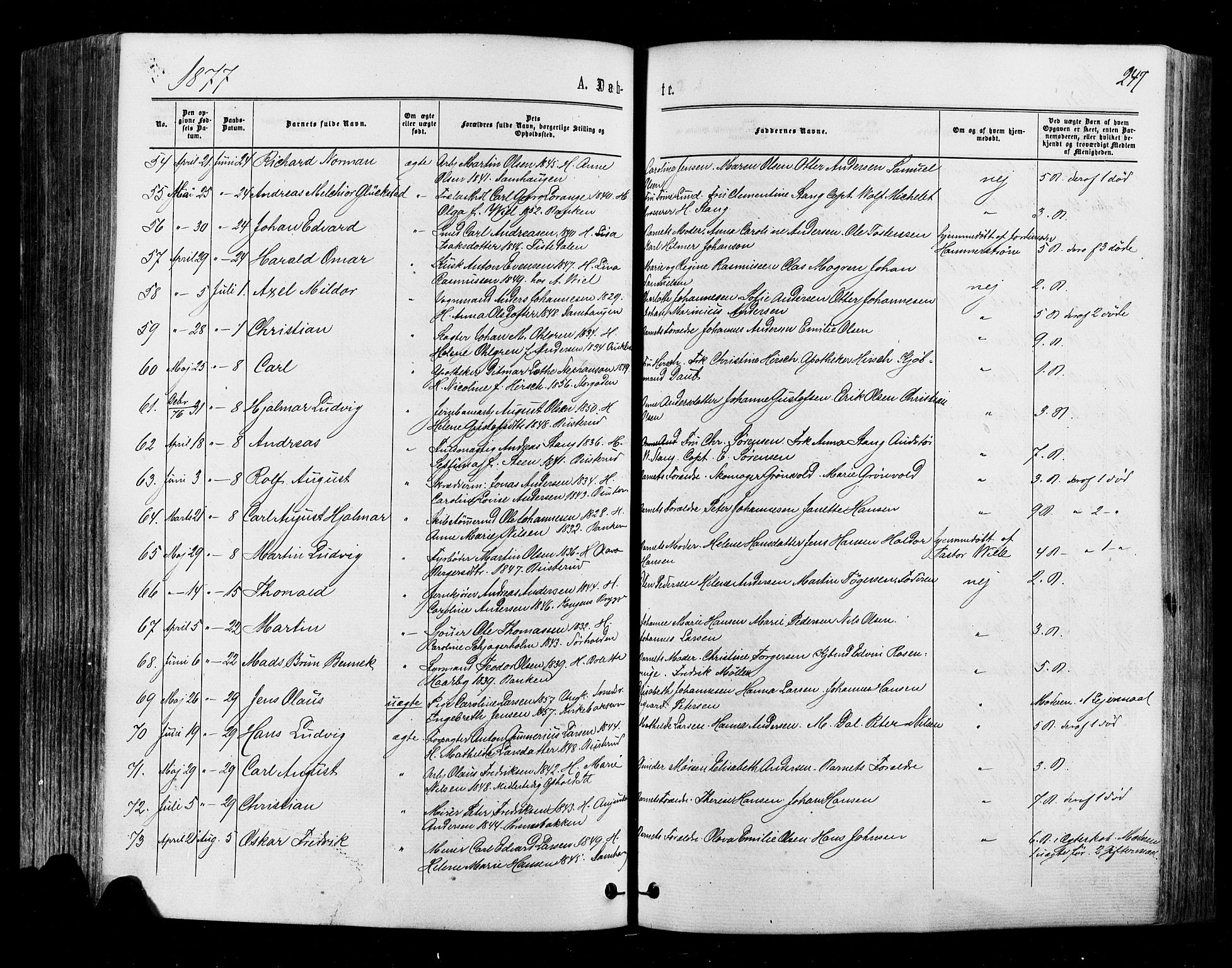 Halden prestekontor Kirkebøker, SAO/A-10909/F/Fa/L0009: Parish register (official) no. I 9, 1866-1877, p. 247