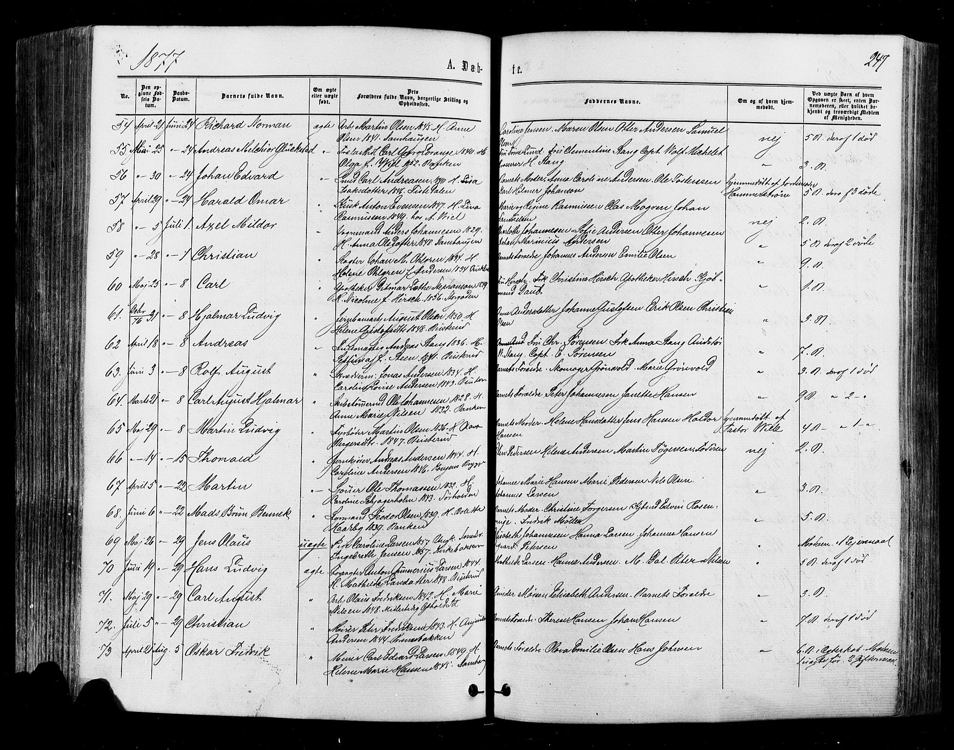 Halden prestekontor Kirkebøker, AV/SAO-A-10909/F/Fa/L0009: Parish register (official) no. I 9, 1866-1877, p. 247