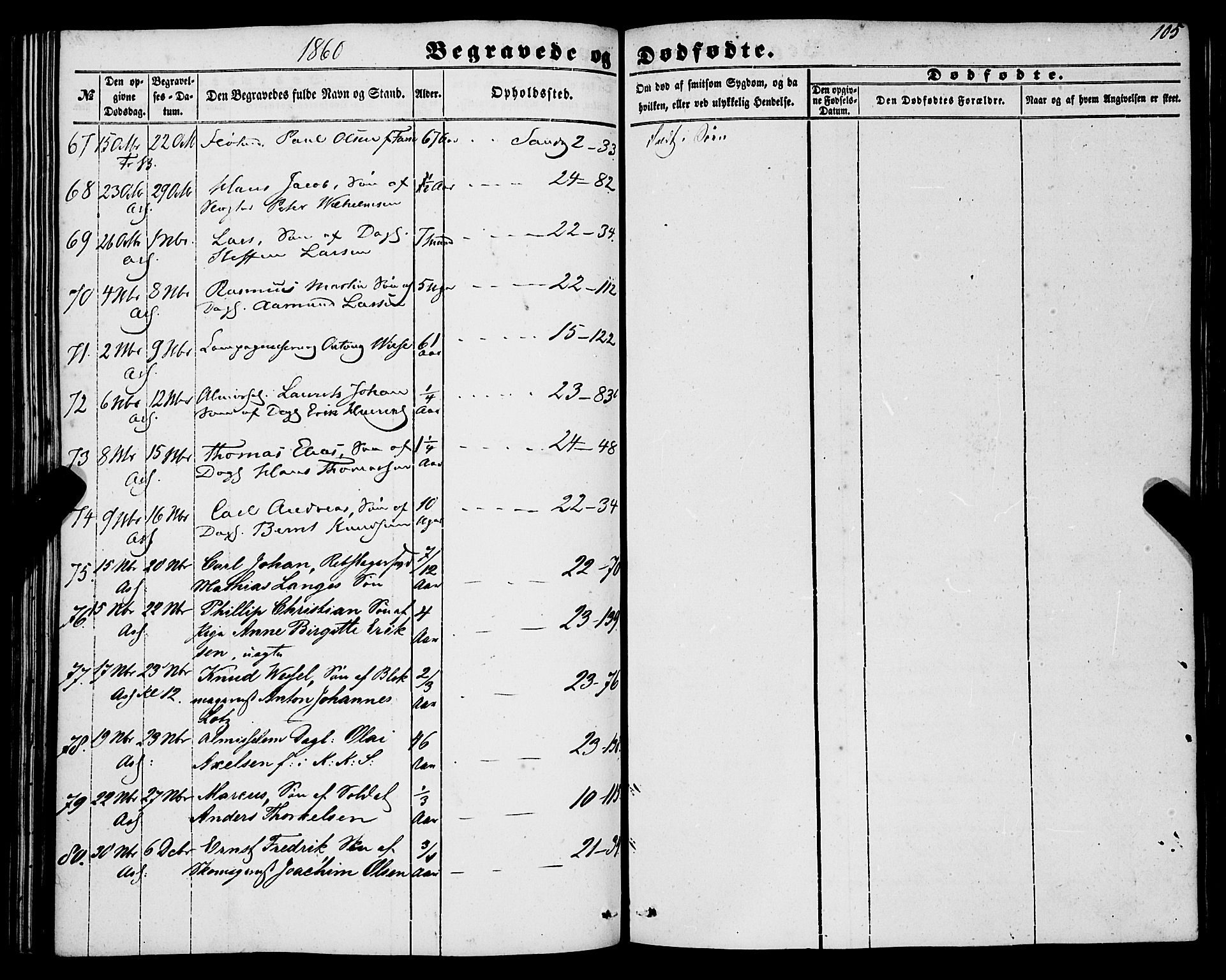 Korskirken sokneprestembete, AV/SAB-A-76101/H/Haa: Parish register (official) no. E 2, 1848-1862, p. 105