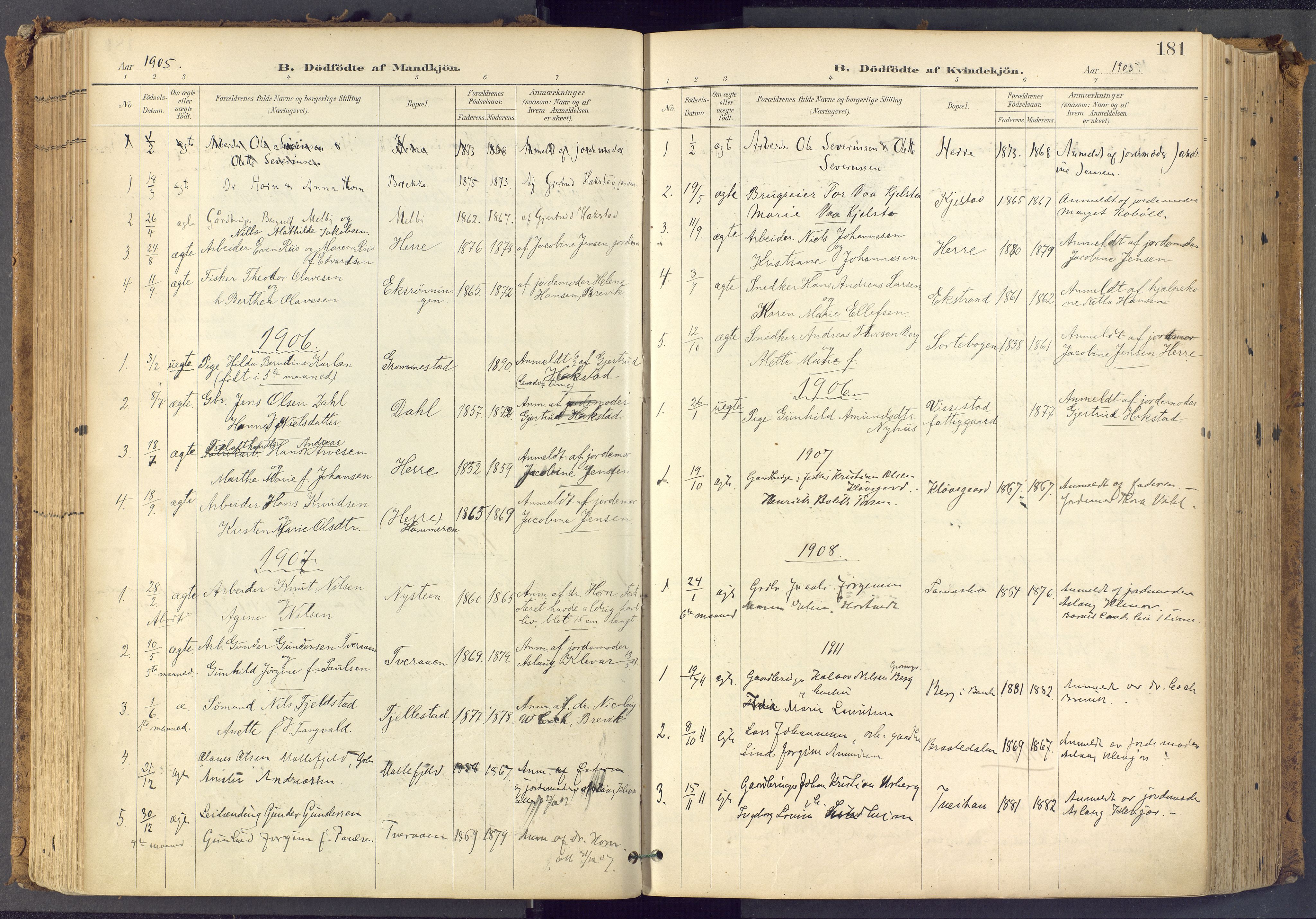 Bamble kirkebøker, SAKO/A-253/F/Fa/L0009: Parish register (official) no. I 9, 1901-1917, p. 181