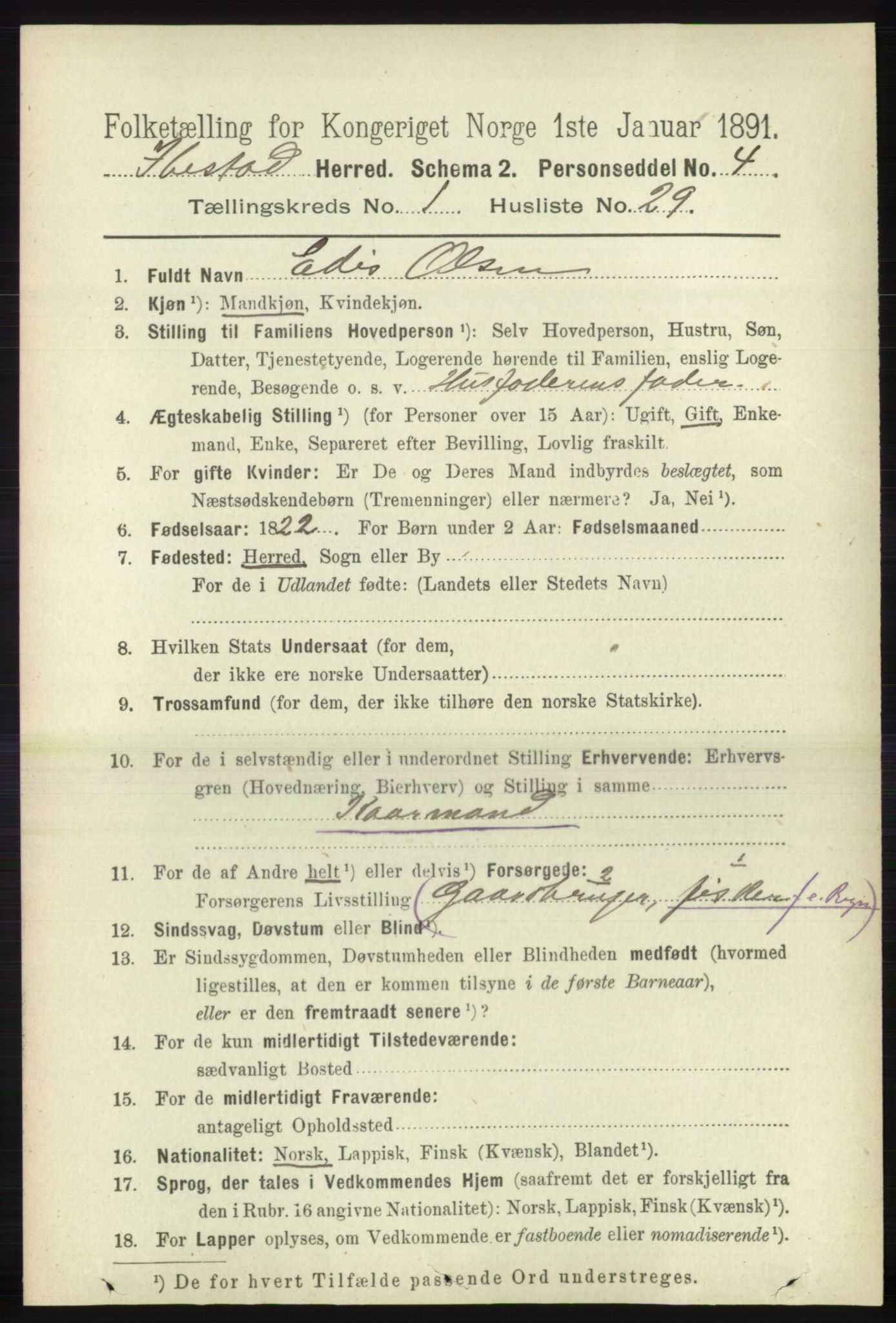 RA, 1891 census for 1917 Ibestad, 1891, p. 340