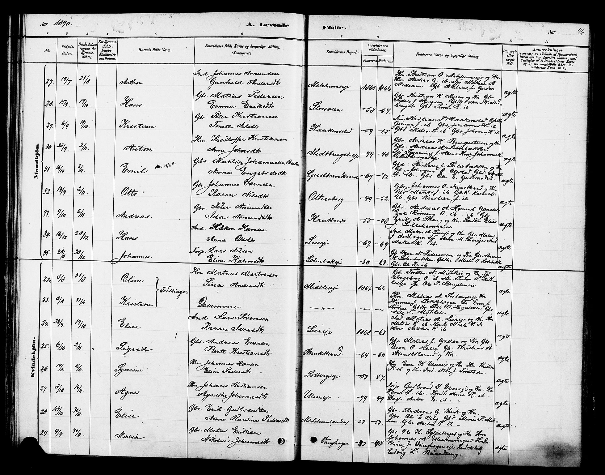 Ringsaker prestekontor, AV/SAH-PREST-014/K/Ka/L0013: Parish register (official) no. 13, 1879-1890, p. 46