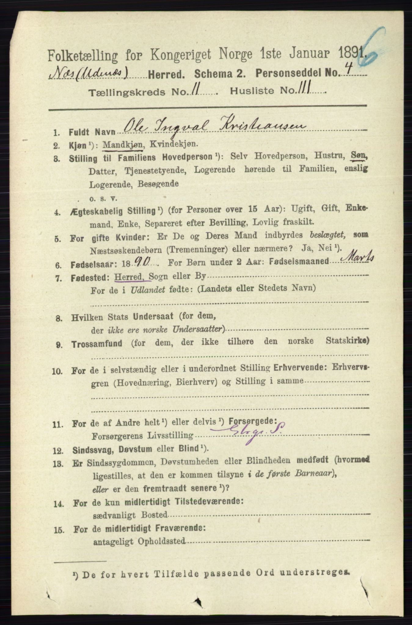 RA, 1891 census for 0236 Nes, 1891, p. 7003