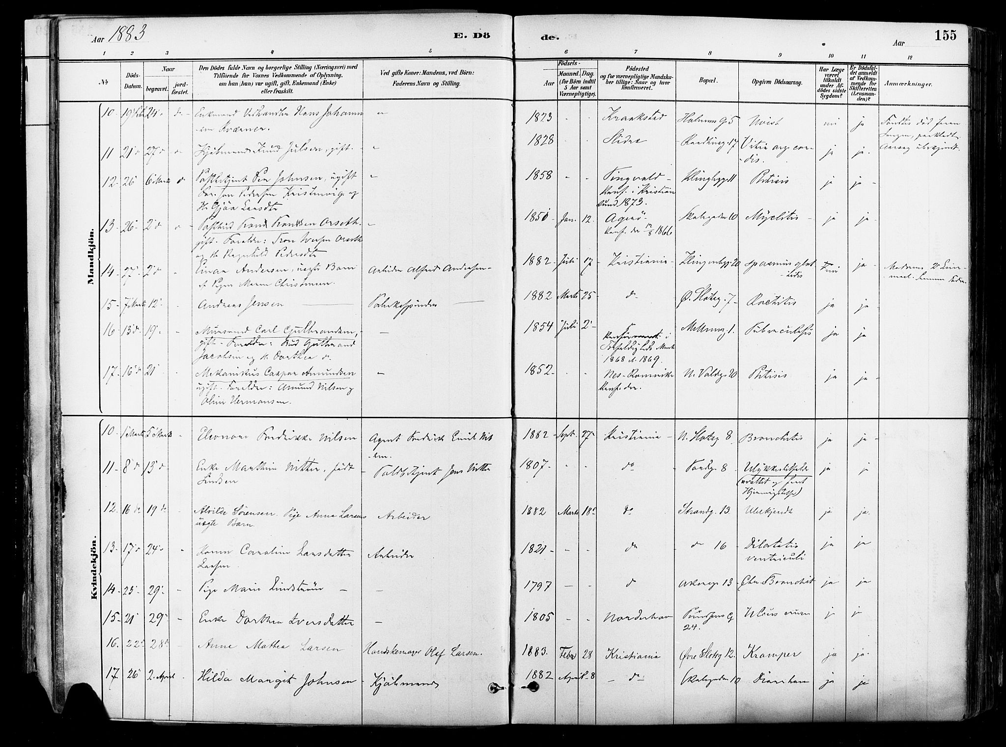 Johannes prestekontor Kirkebøker, AV/SAO-A-10852/F/Fa/L0004: Parish register (official) no. 4, 1883-1907, p. 155