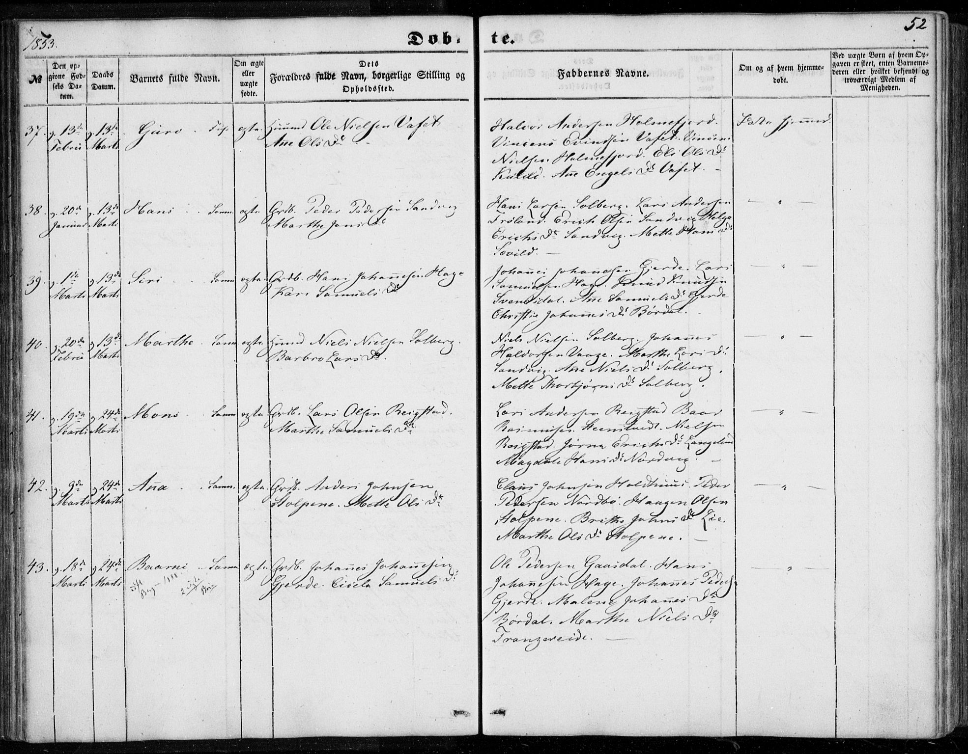 Os sokneprestembete, AV/SAB-A-99929: Parish register (official) no. A 16, 1851-1859, p. 52