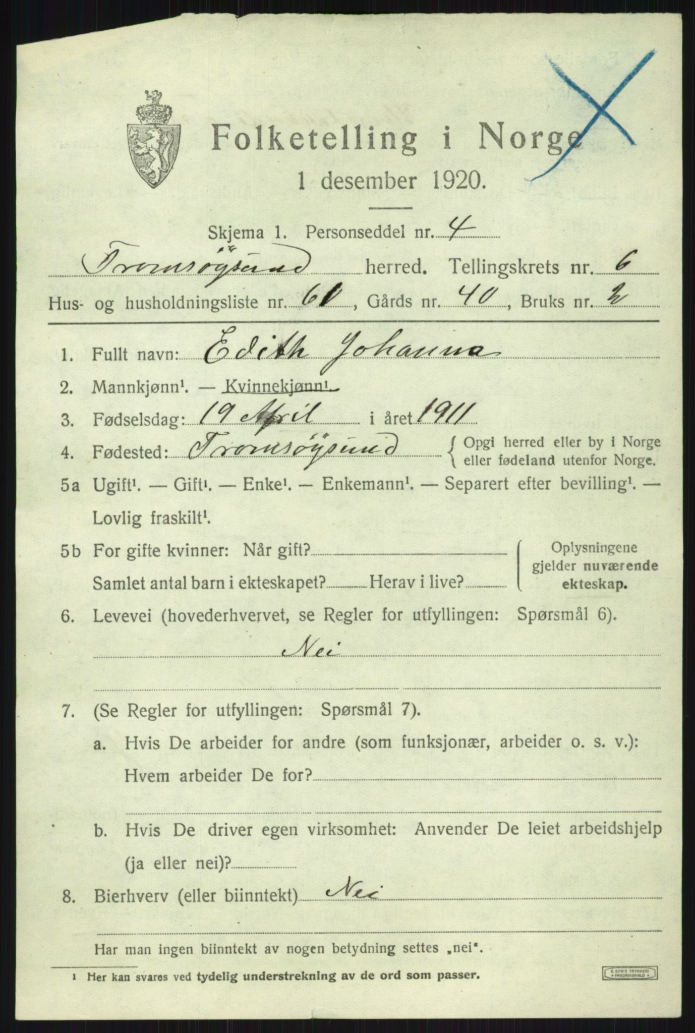 SATØ, 1920 census for Tromsøysund, 1920, p. 5792