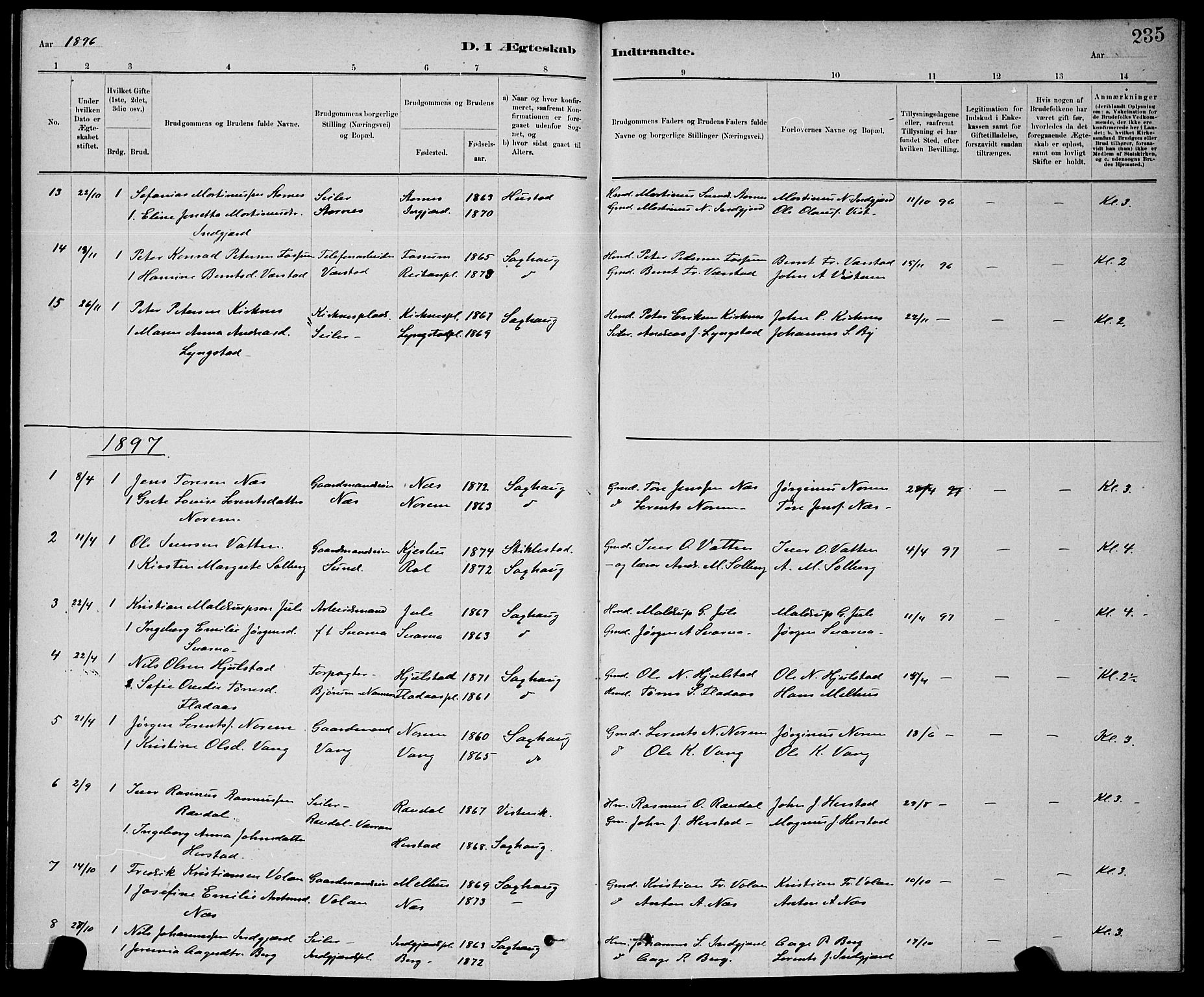 Ministerialprotokoller, klokkerbøker og fødselsregistre - Nord-Trøndelag, AV/SAT-A-1458/730/L0301: Parish register (copy) no. 730C04, 1880-1897, p. 235