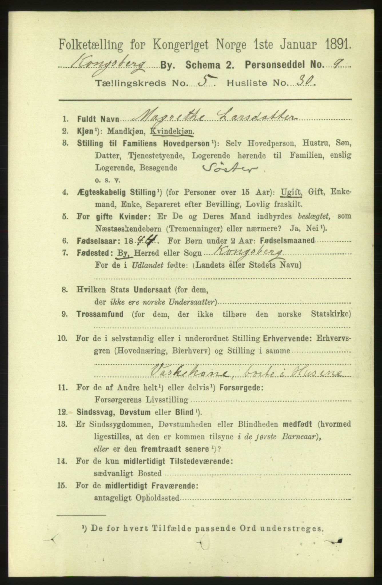 RA, 1891 census for 0604 Kongsberg, 1891, p. 4457