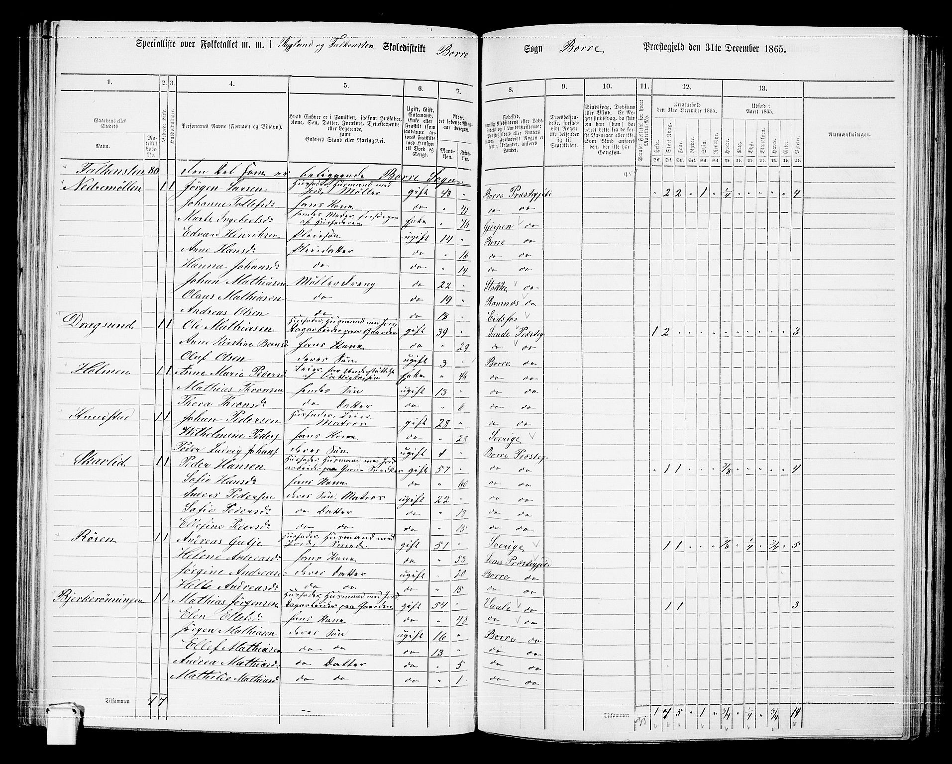 RA, 1865 census for Borre, 1865, p. 121