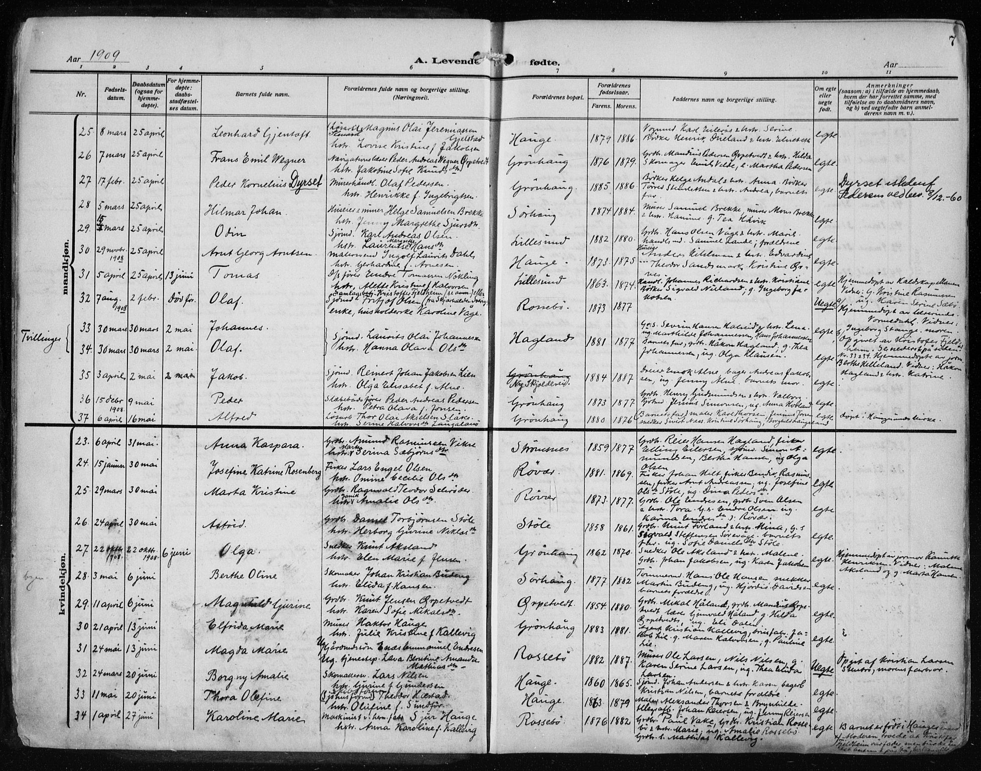 Haugesund sokneprestkontor, AV/SAST-A -101863/H/Ha/Haa/L0010: Parish register (official) no. A 10, 1909-1935, p. 7