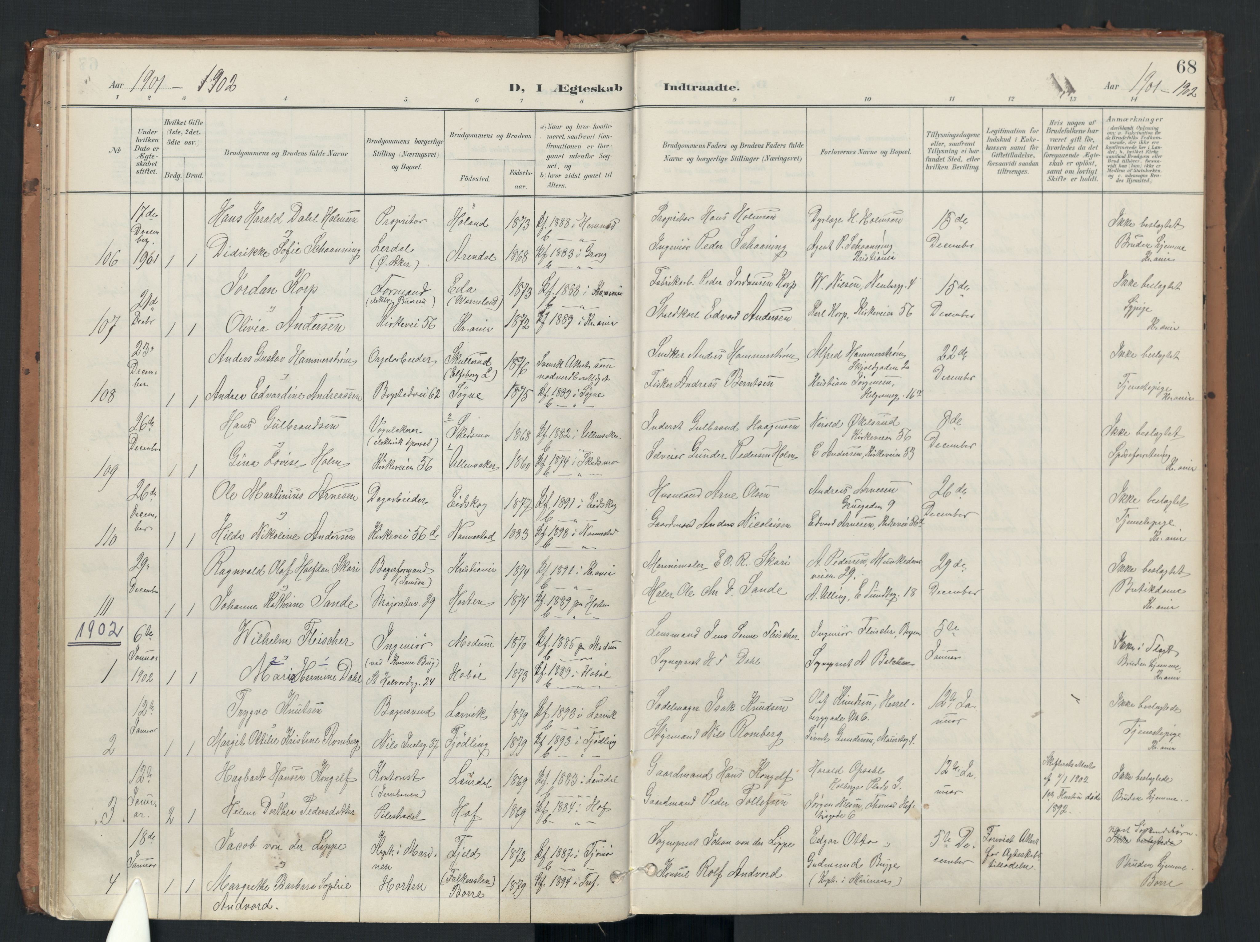 Uranienborg prestekontor Kirkebøker, SAO/A-10877/F/Fa/L0007: Parish register (official) no. 7, 1896-1914, p. 68