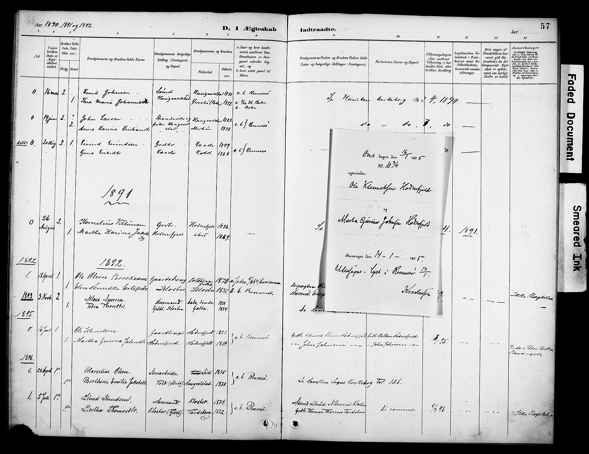 Rennesøy sokneprestkontor, SAST/A -101827/H/Ha/Haa/L0014: Parish register (official) no. A 14, 1890-1908, p. 57