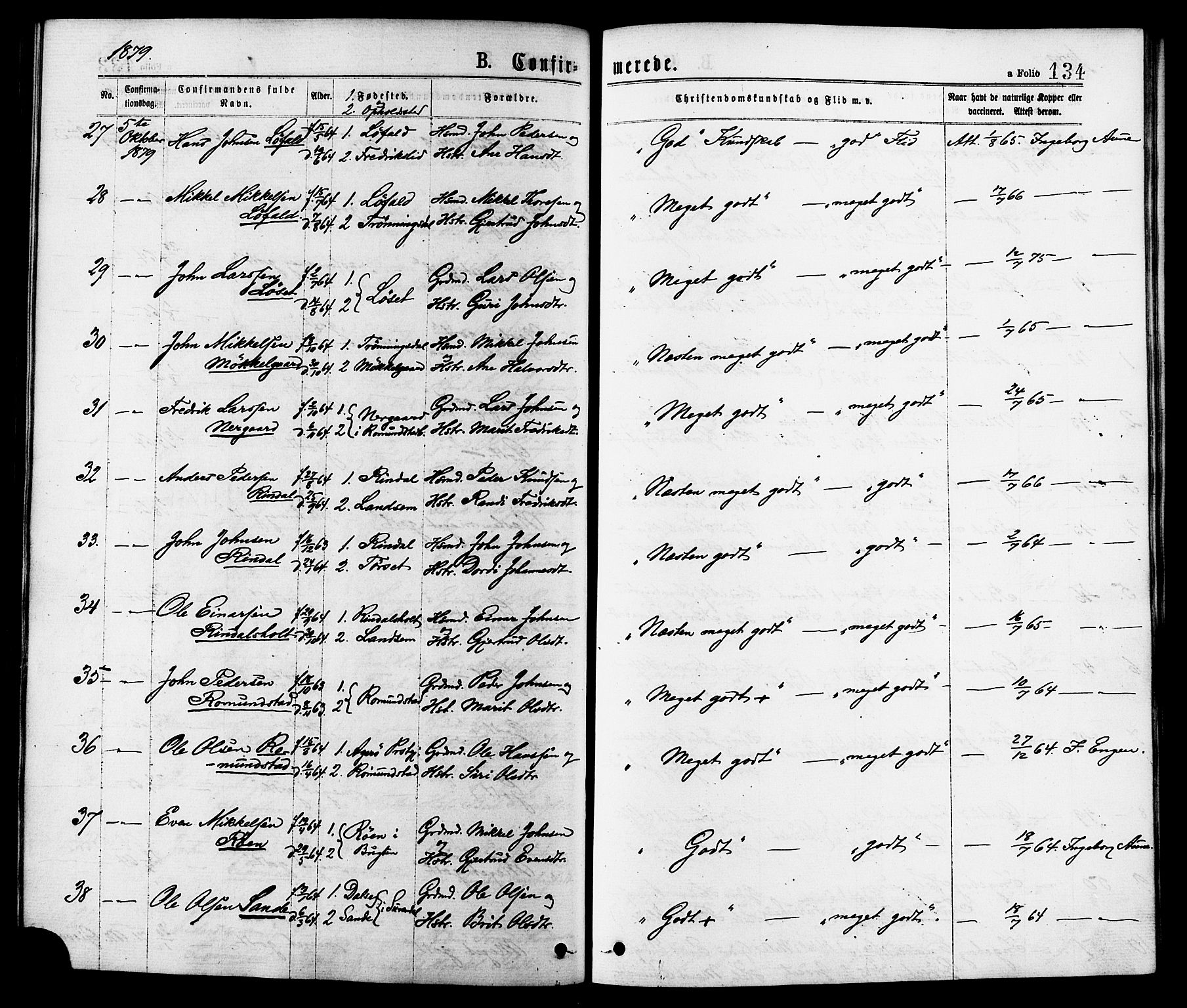 Ministerialprotokoller, klokkerbøker og fødselsregistre - Møre og Romsdal, AV/SAT-A-1454/598/L1068: Parish register (official) no. 598A02, 1872-1881, p. 134