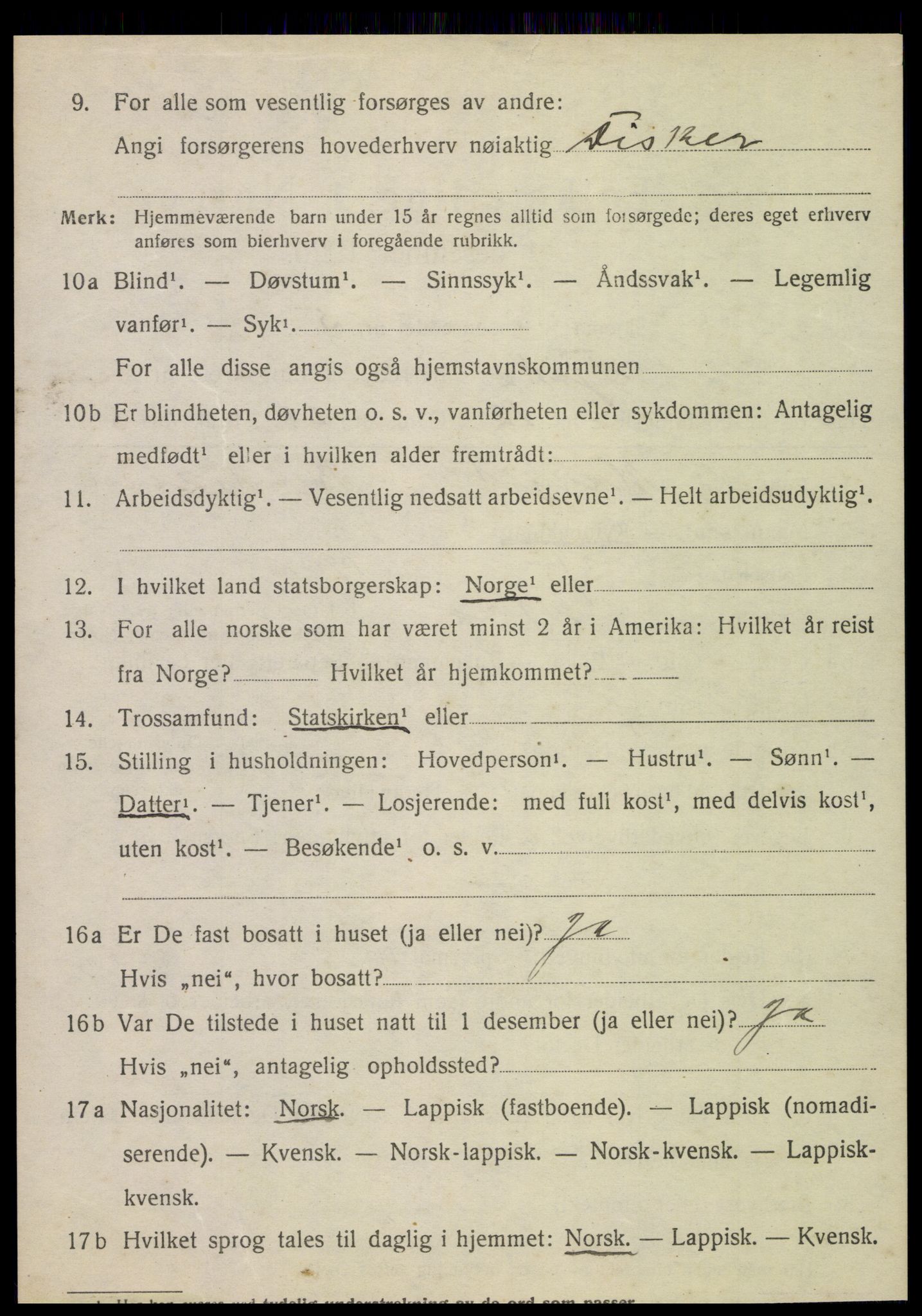 SAT, 1920 census for Tjøtta, 1920, p. 1418