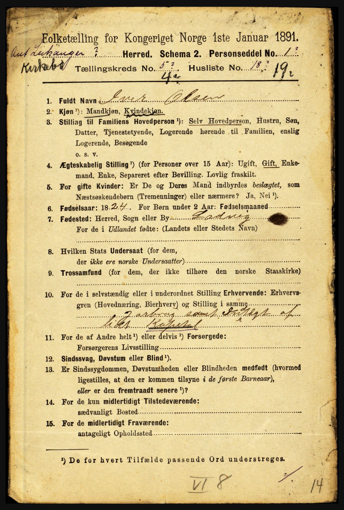 RA, 1891 census for 1416 Kyrkjebø, 1891, p. 961