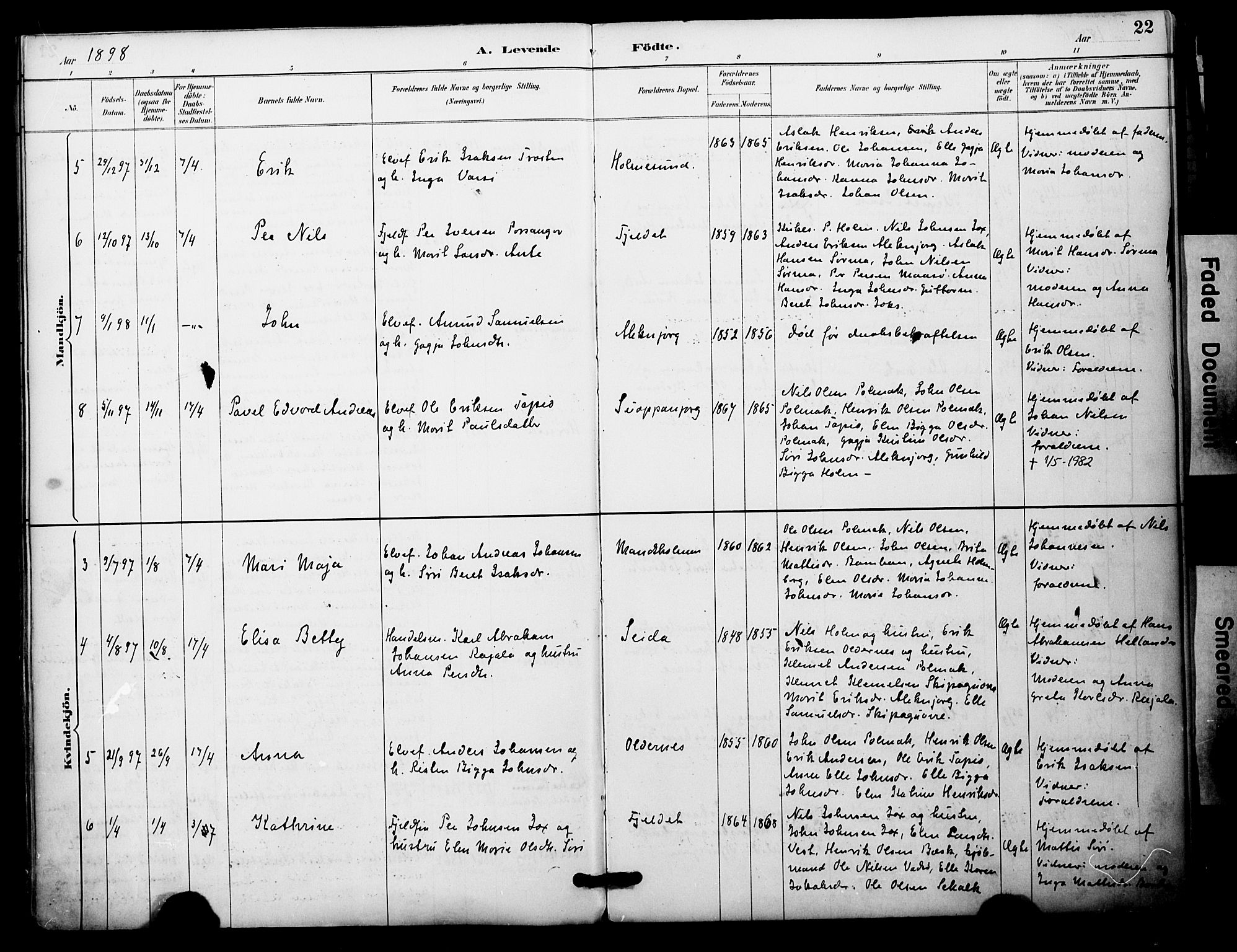 Nesseby sokneprestkontor, AV/SATØ-S-1330/H/Ha/L0005kirke: Parish register (official) no. 5, 1885-1906, p. 22