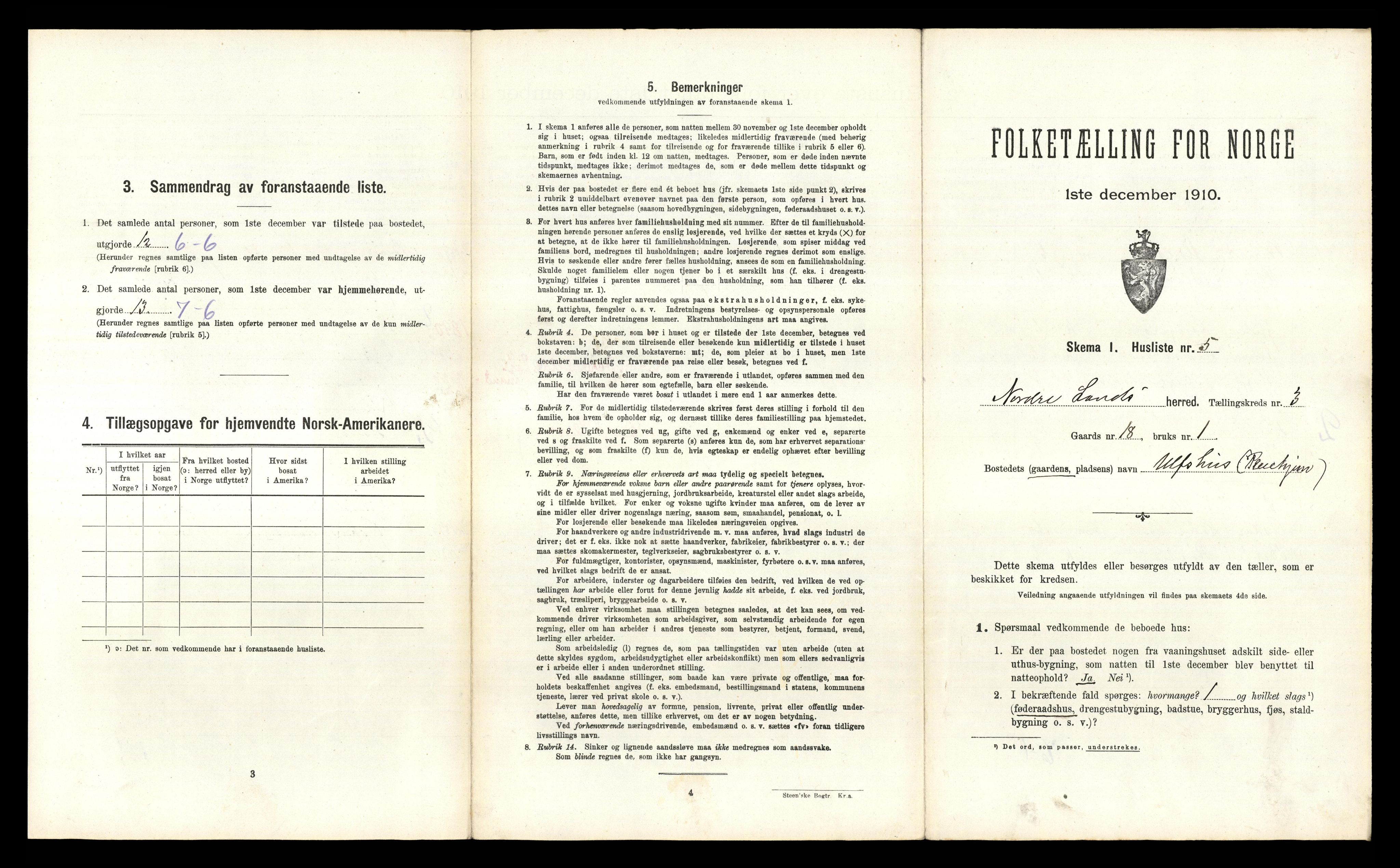 RA, 1910 census for Nordre Land, 1910, p. 281