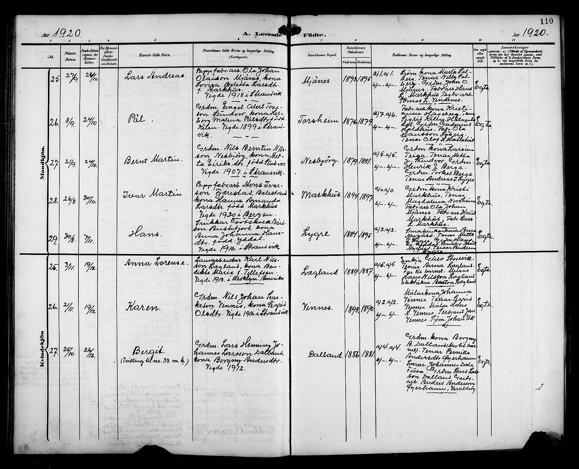 Fusa sokneprestembete, AV/SAB-A-75401/H/Hab: Parish register (copy) no. C 3, 1903-1920, p. 110