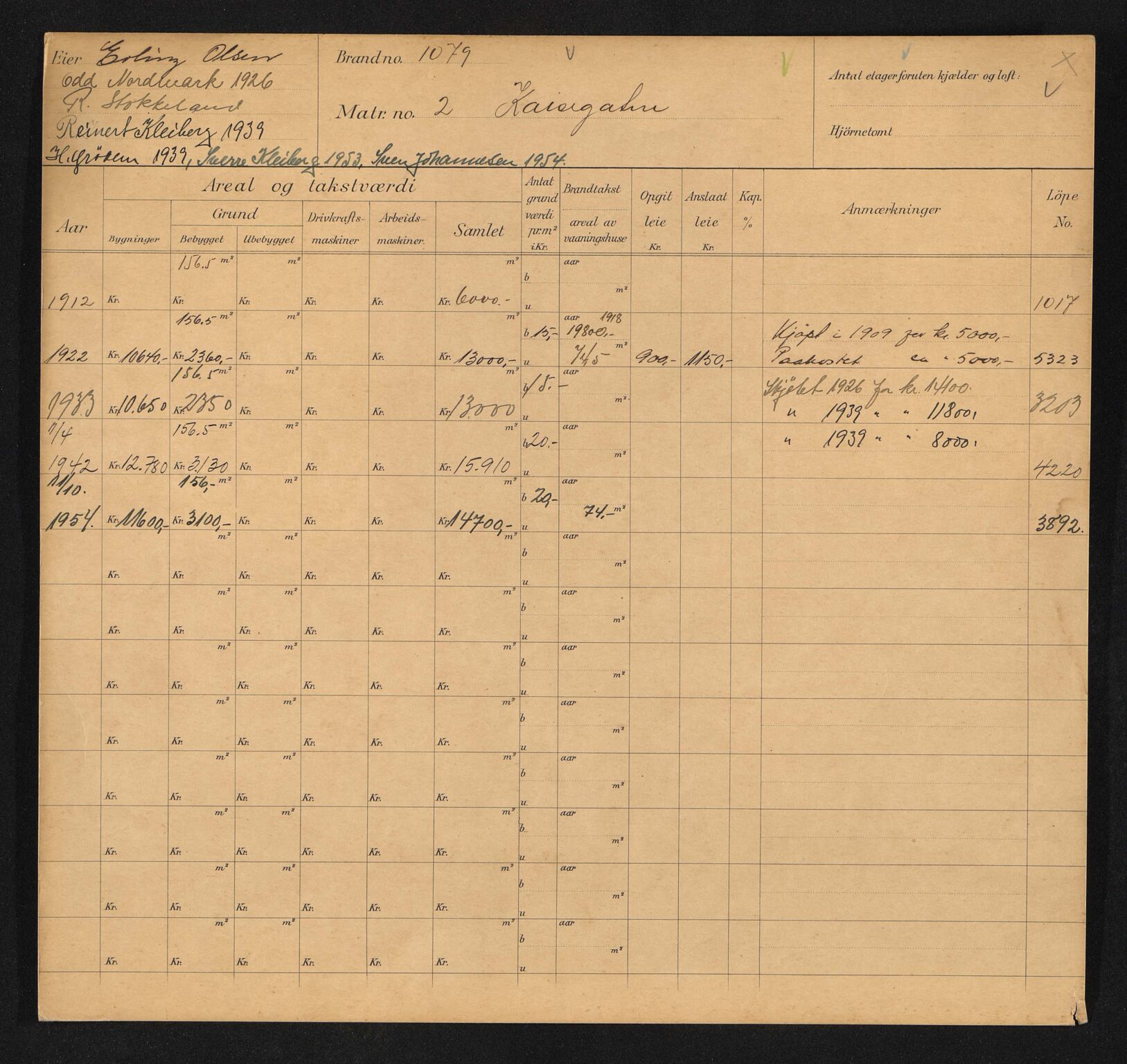 Stavanger kommune. Skattetakstvesenet, BYST/A-0440/F/Fa/Faa/L0022/0003: Skattetakstkort / Kaisegata 1 - Kalhammaren 13