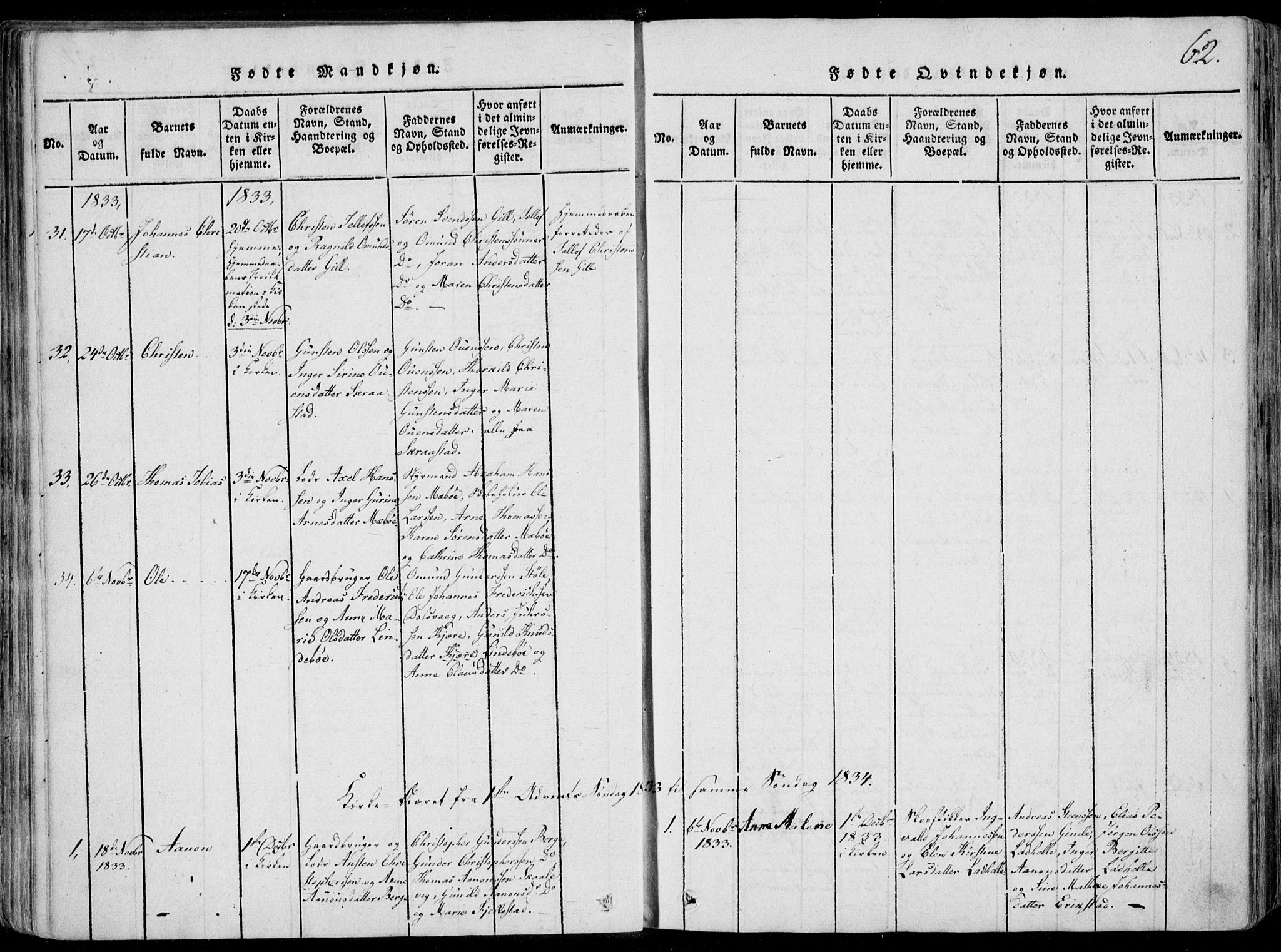 Oddernes sokneprestkontor, SAK/1111-0033/F/Fa/Faa/L0005: Parish register (official) no. A 5, 1820-1838, p. 62