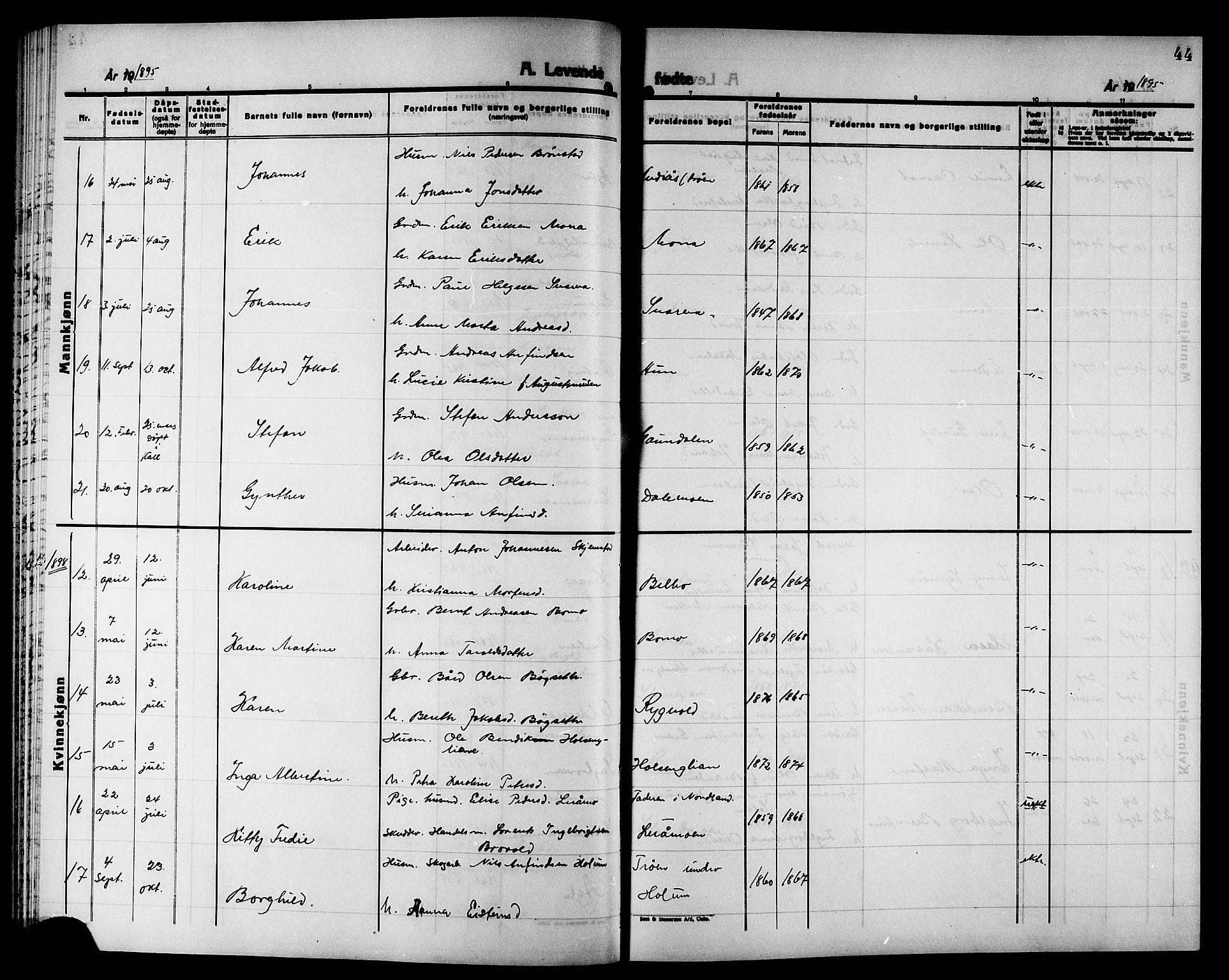 Ministerialprotokoller, klokkerbøker og fødselsregistre - Nord-Trøndelag, SAT/A-1458/749/L0487: Parish register (official) no. 749D03, 1887-1902, p. 44