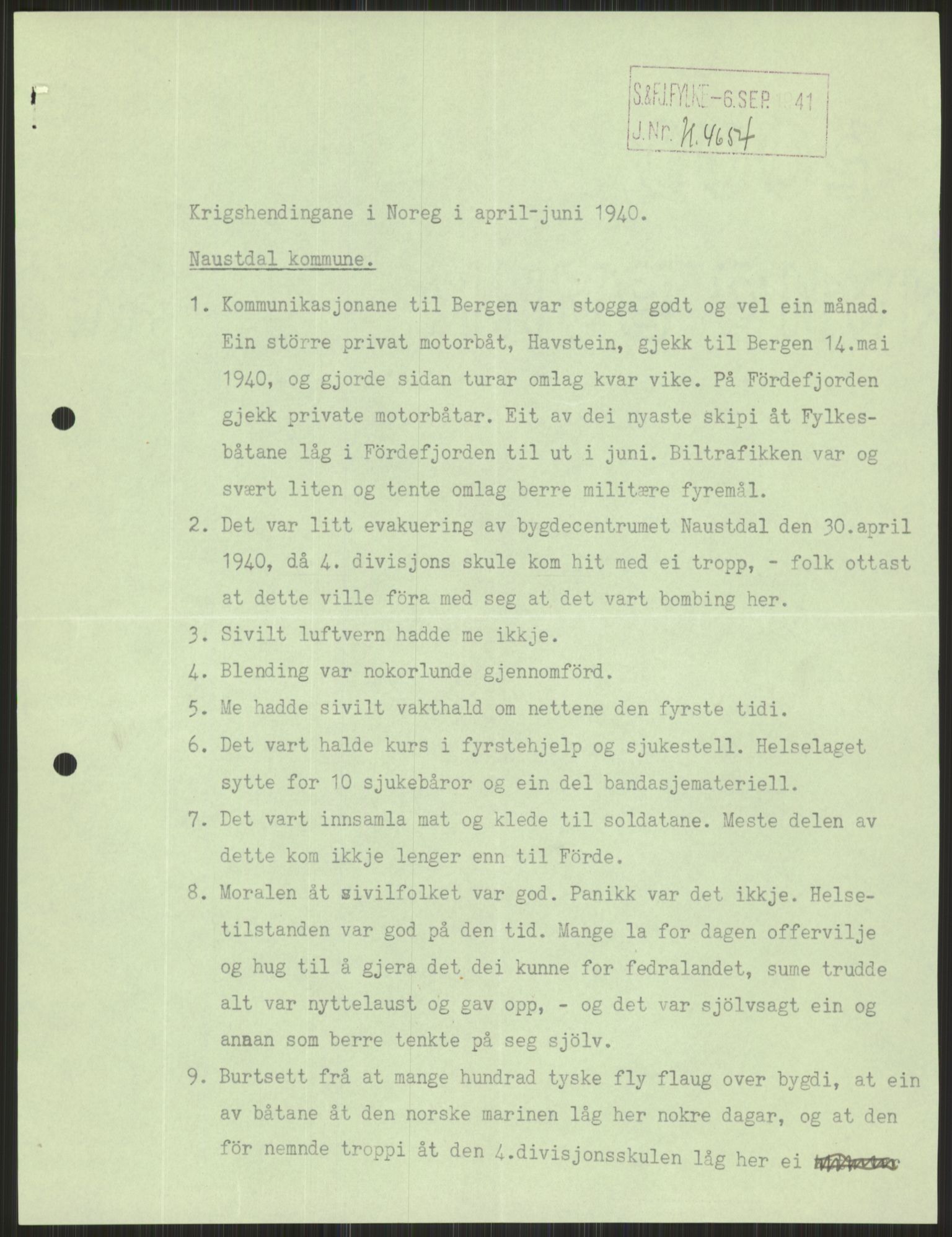 Forsvaret, Forsvarets krigshistoriske avdeling, AV/RA-RAFA-2017/Y/Ya/L0015: II-C-11-31 - Fylkesmenn.  Rapporter om krigsbegivenhetene 1940., 1940, p. 563