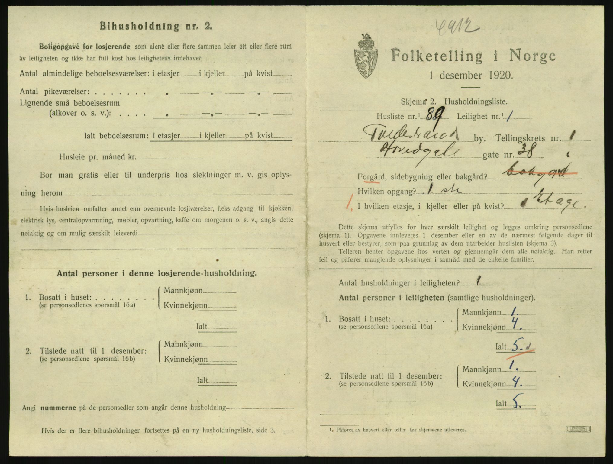 SAK, 1920 census for Tvedestrand, 1920, p. 859