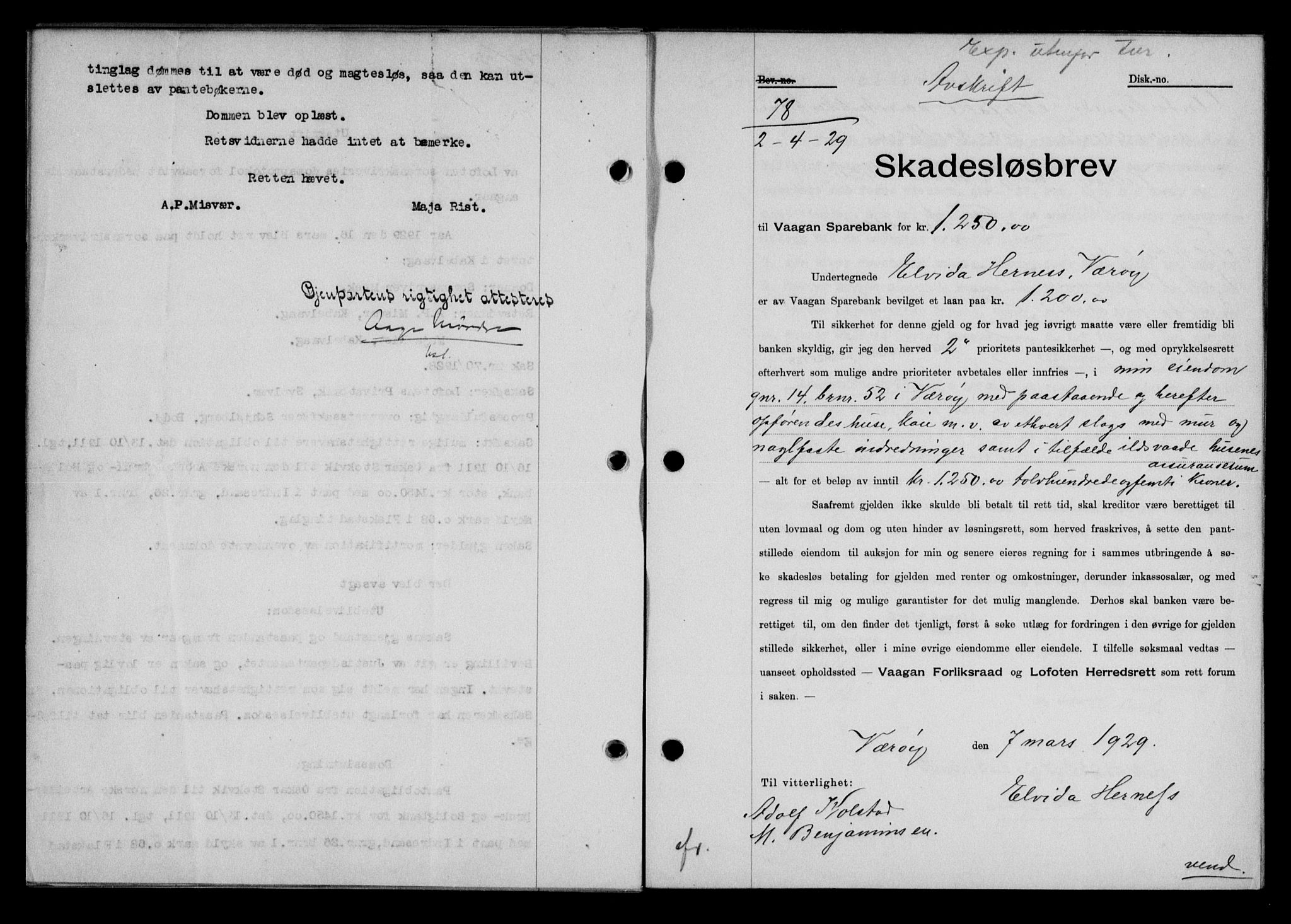 Lofoten sorenskriveri, SAT/A-0017/1/2/2C/L0019b: Mortgage book no. 19b, 1929-1929, Deed date: 02.04.1929