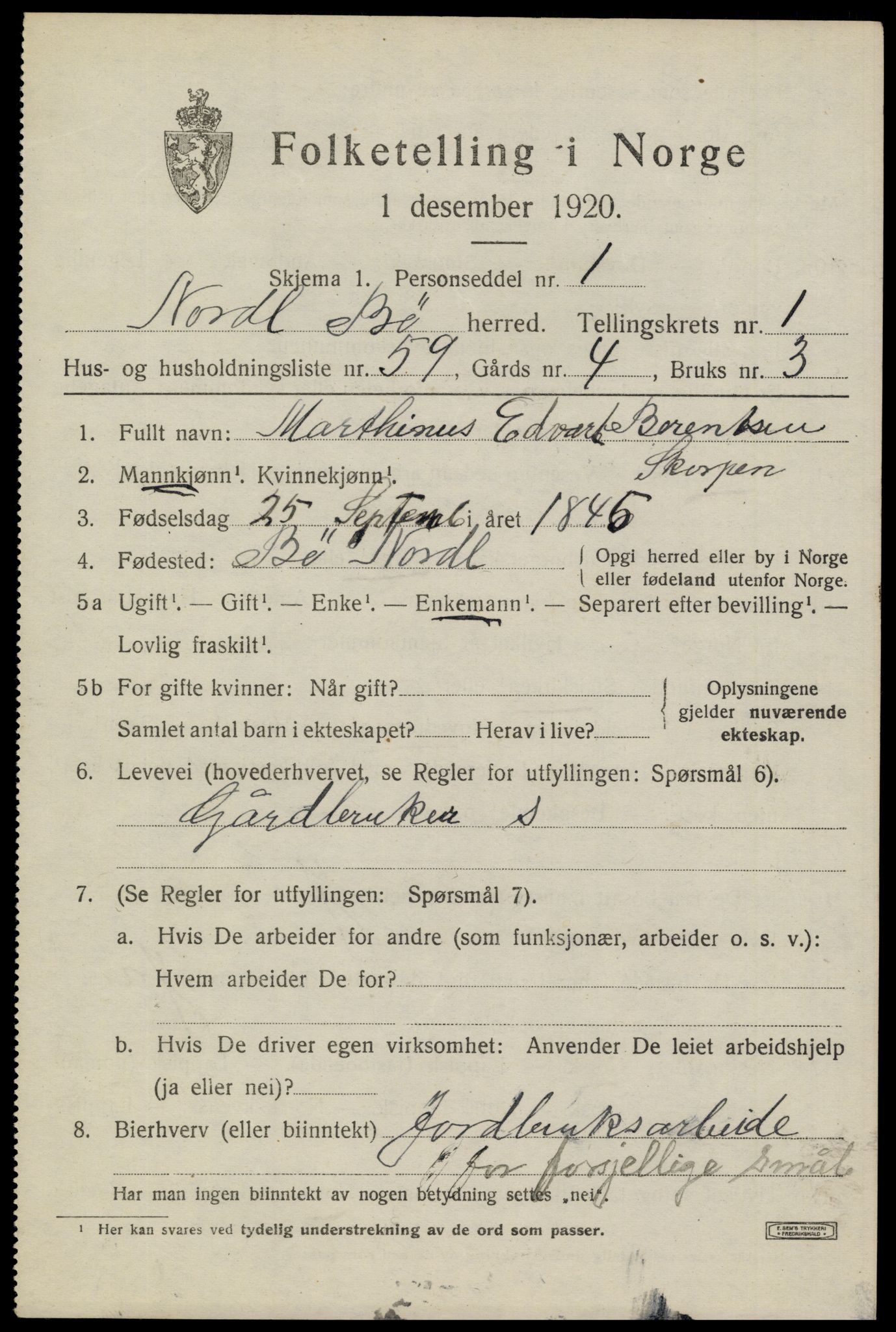 SAT, 1920 census for Bø, 1920, p. 2296