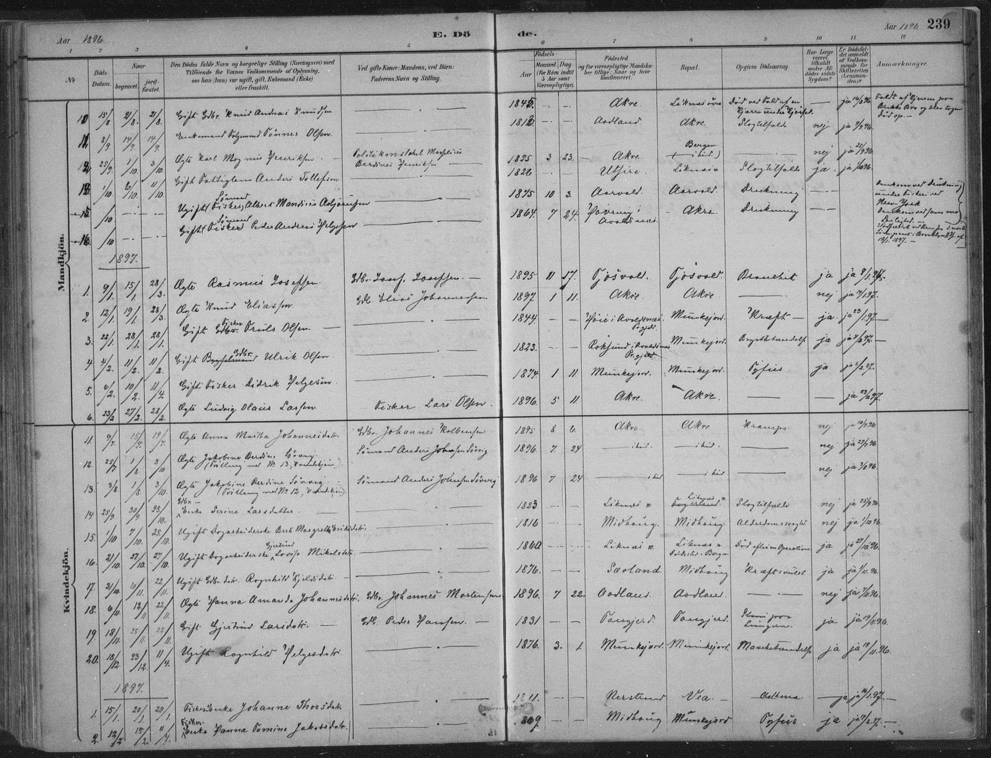 Kopervik sokneprestkontor, AV/SAST-A-101850/H/Ha/Haa/L0004: Parish register (official) no. A 4, 1882-1905, p. 239