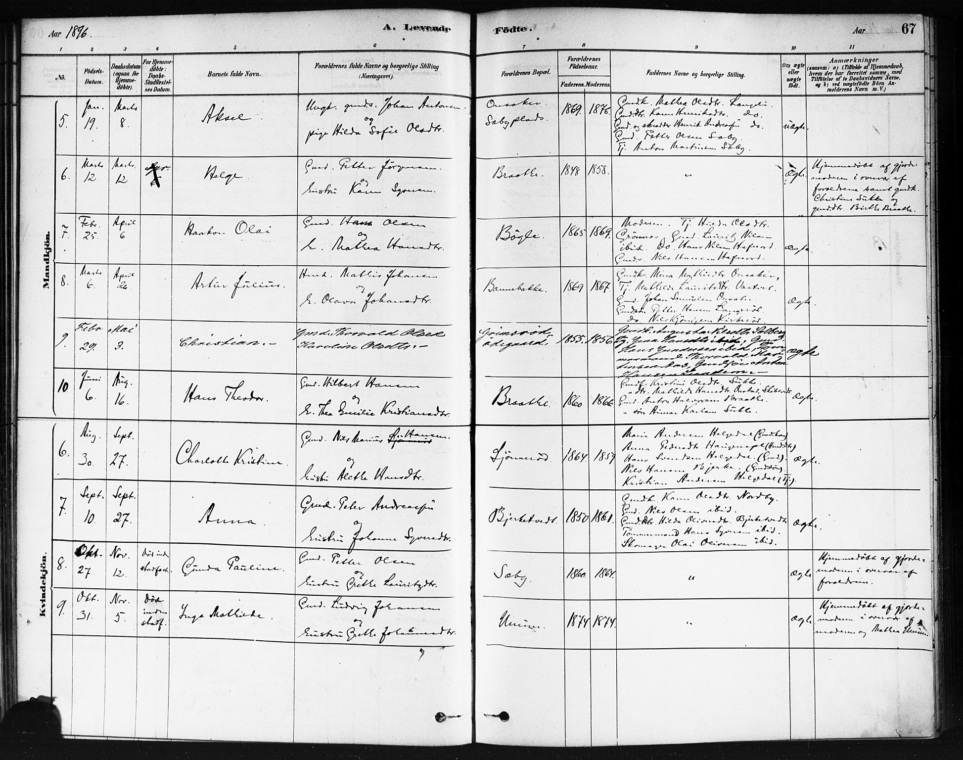 Våler prestekontor Kirkebøker, AV/SAO-A-11083/F/Fb/L0001: Parish register (official) no. II 1, 1878-1896, p. 67